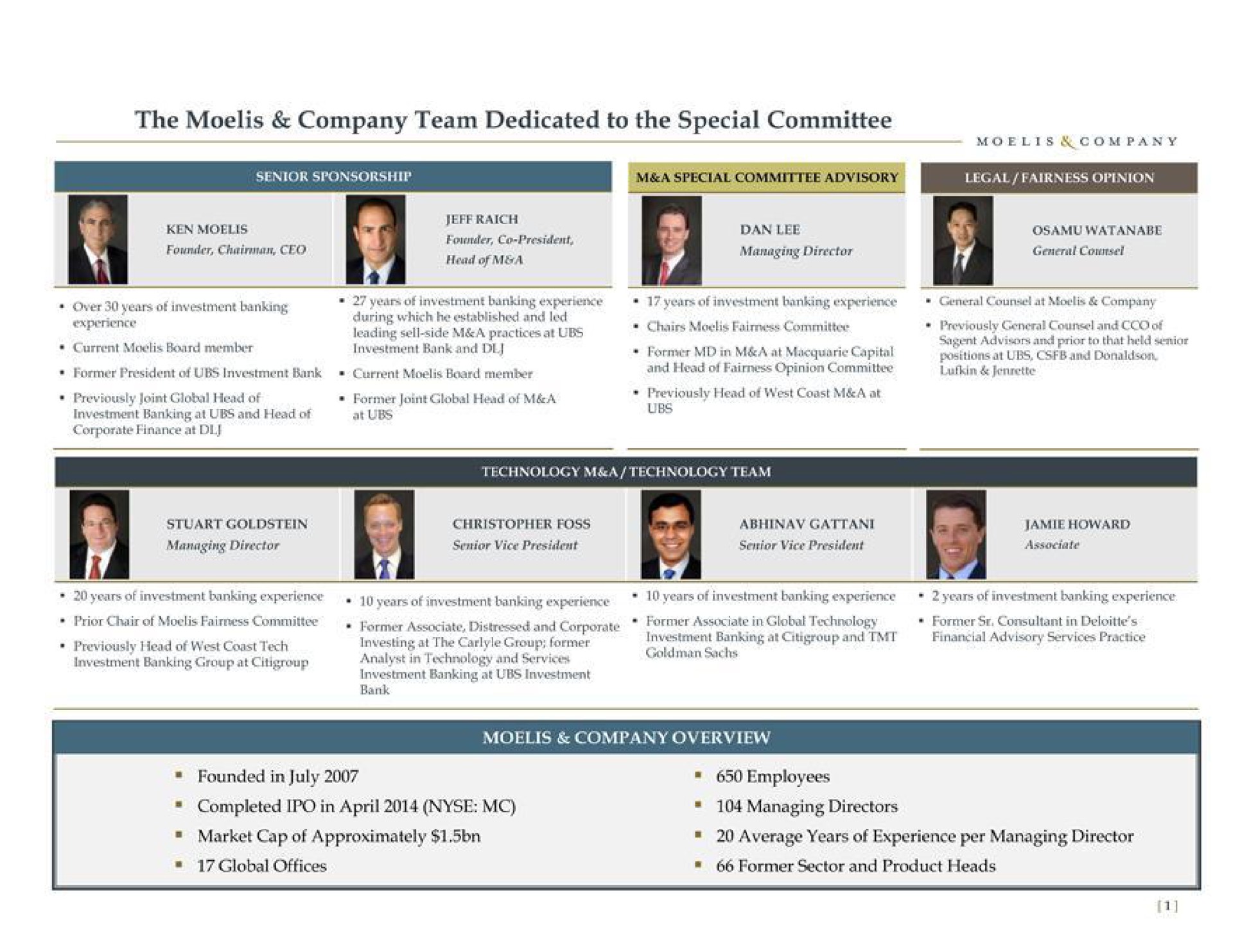 the company team dedicated to the special committee i | Moelis & Company