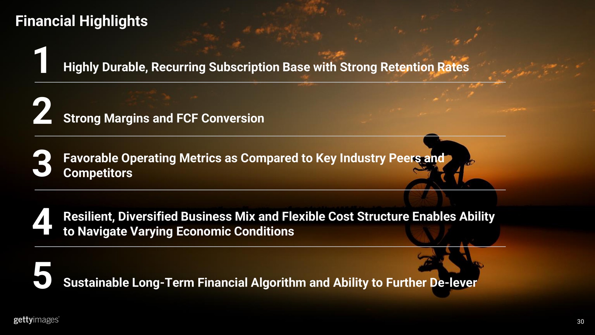 financial highlights highly durable recurring subscription base with strong retention rates strong margins and conversion favorable operating metrics as compared to key industry peers and competitors resilient diversified business mix and flexible cost structure enables ability to navigate varying economic conditions sustainable long term financial algorithm and ability to further lever a be a matey on | Getty