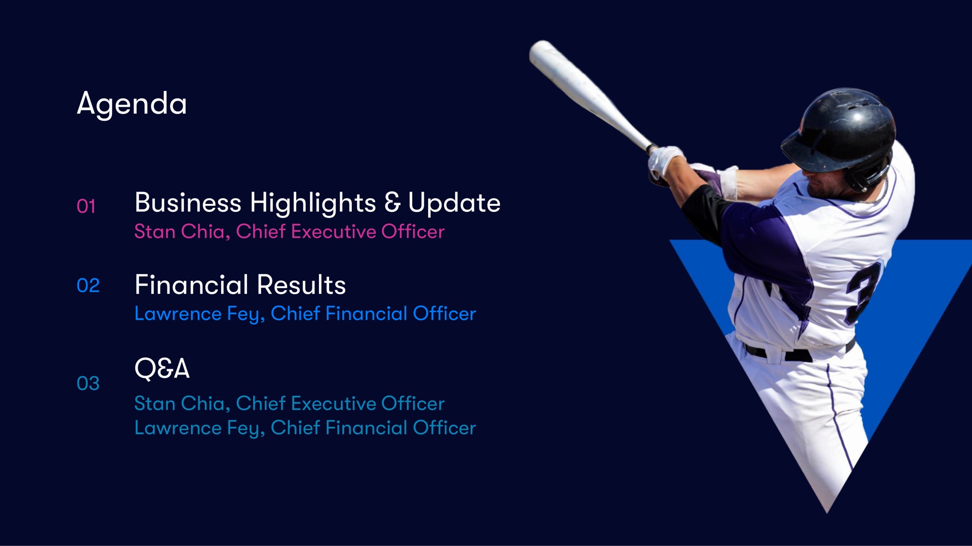 agenda business highlights update chia chief executive officer financial results fey chief financial officer a chia chief executive officer fey chief financial officer | Vivid Seats