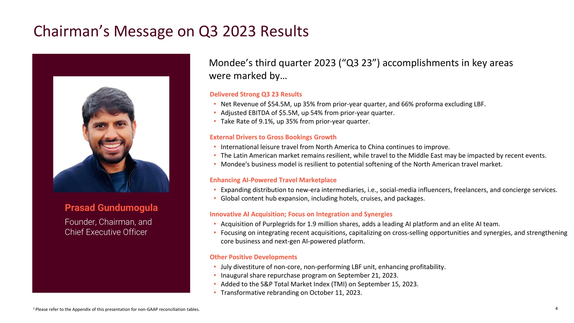 chairman message on results | Mondee