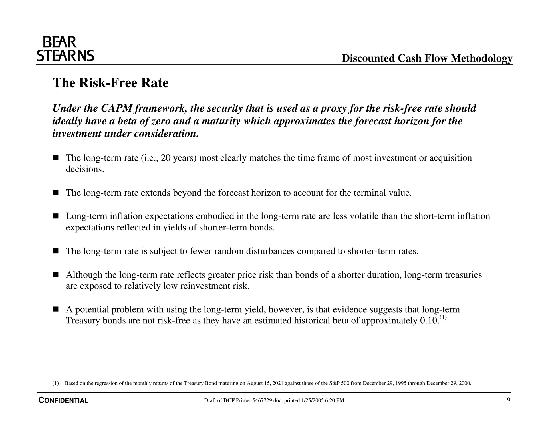 the risk free rate bear discounted cash flow methodology | Bear Stearns