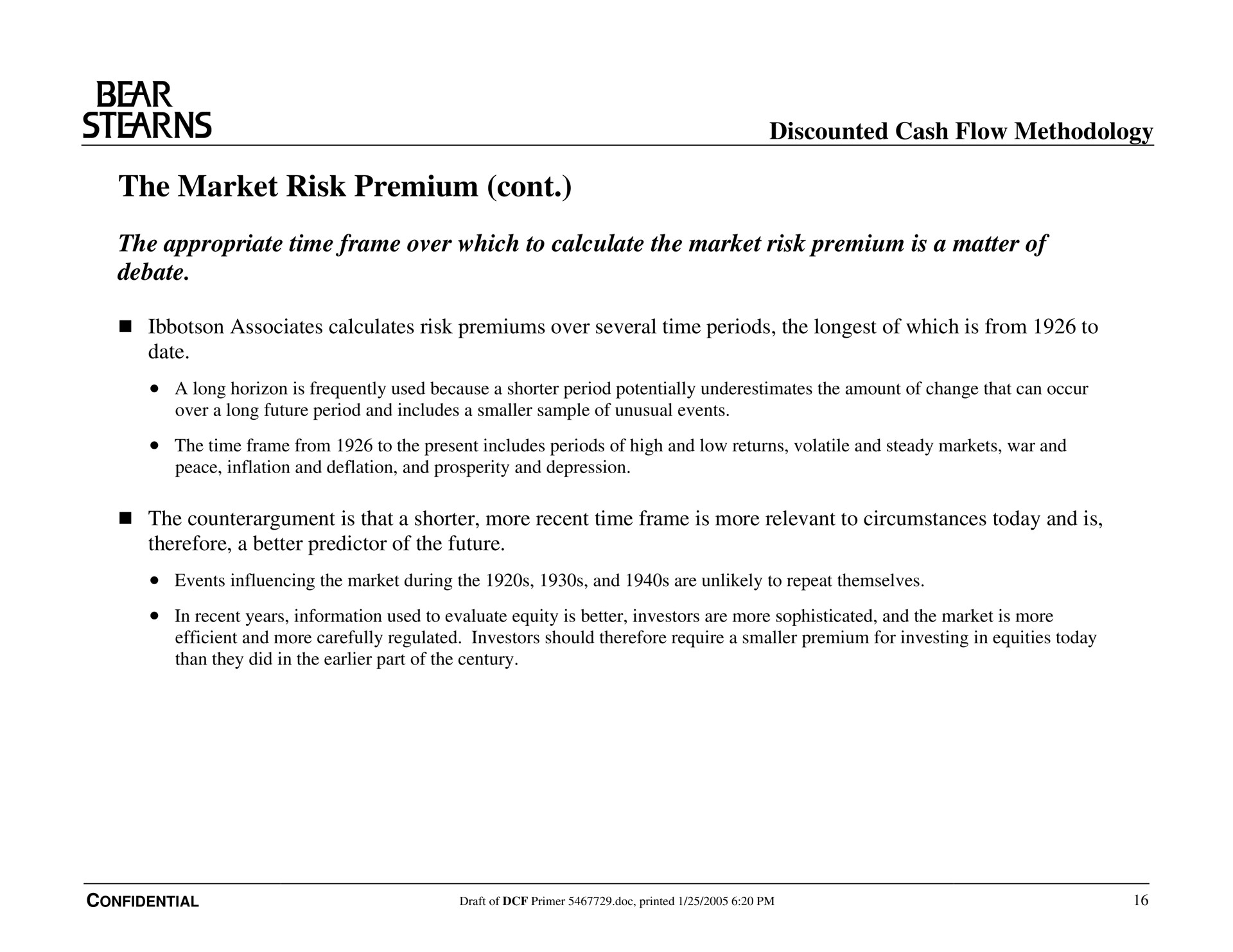 the market risk premium bear discounted cash flow methodology | Bear Stearns