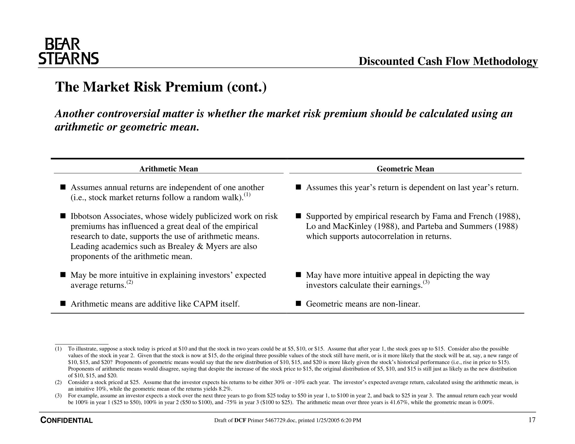 the market risk premium bear discounted cash flow methodology | Bear Stearns