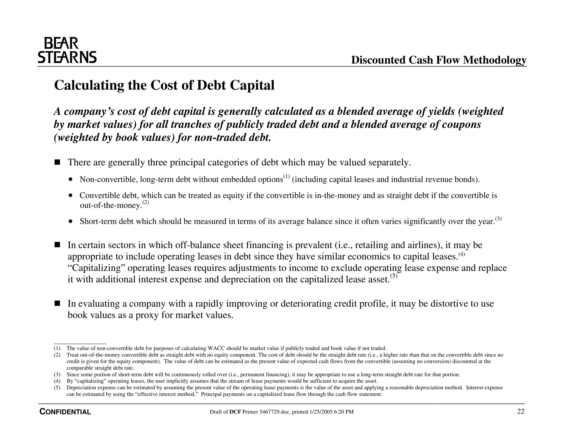 calculating the cost of debt capital bear discounted cash flow methodology | Bear Stearns