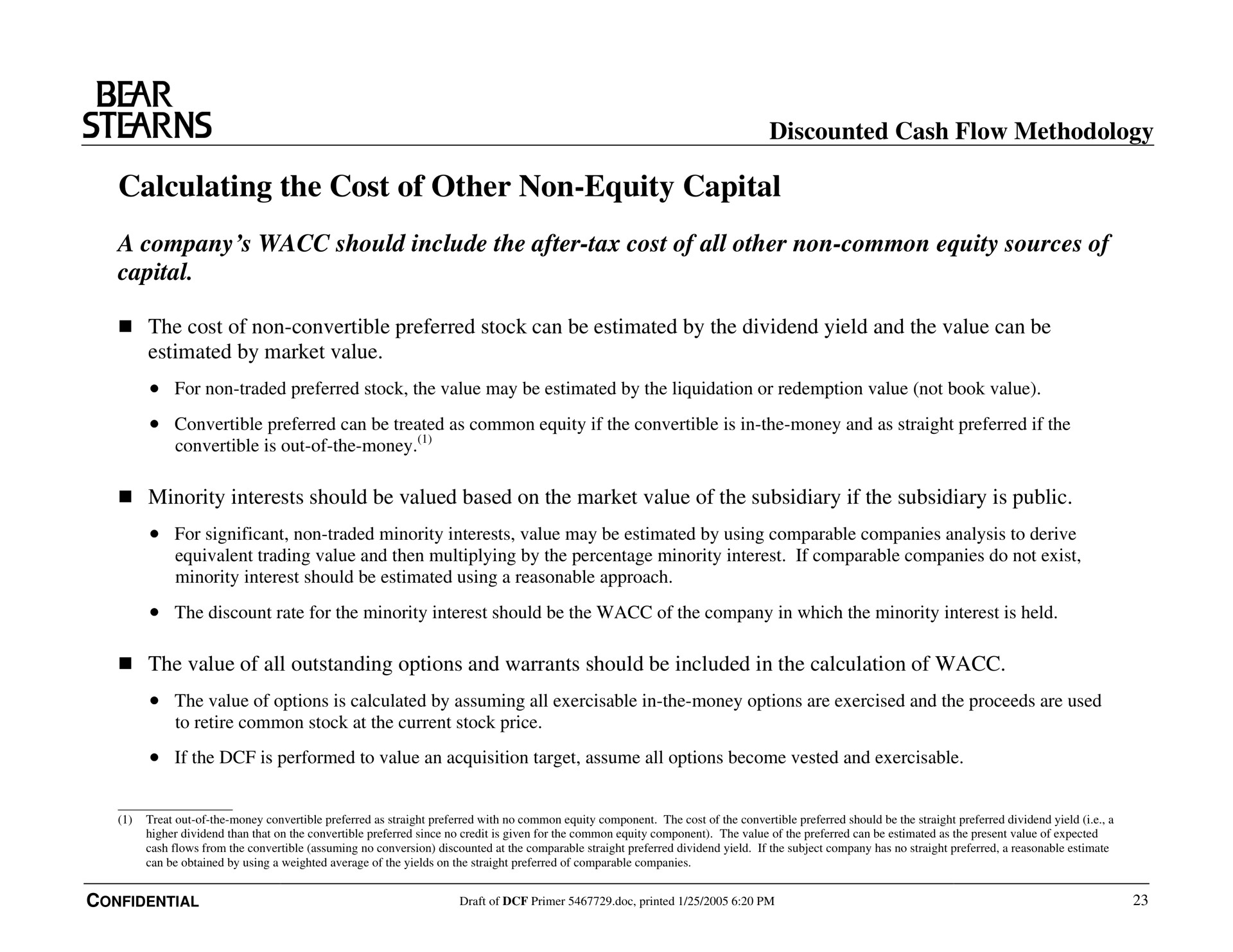 calculating the cost of other non equity capital bear discounted cash flow methodology | Bear Stearns