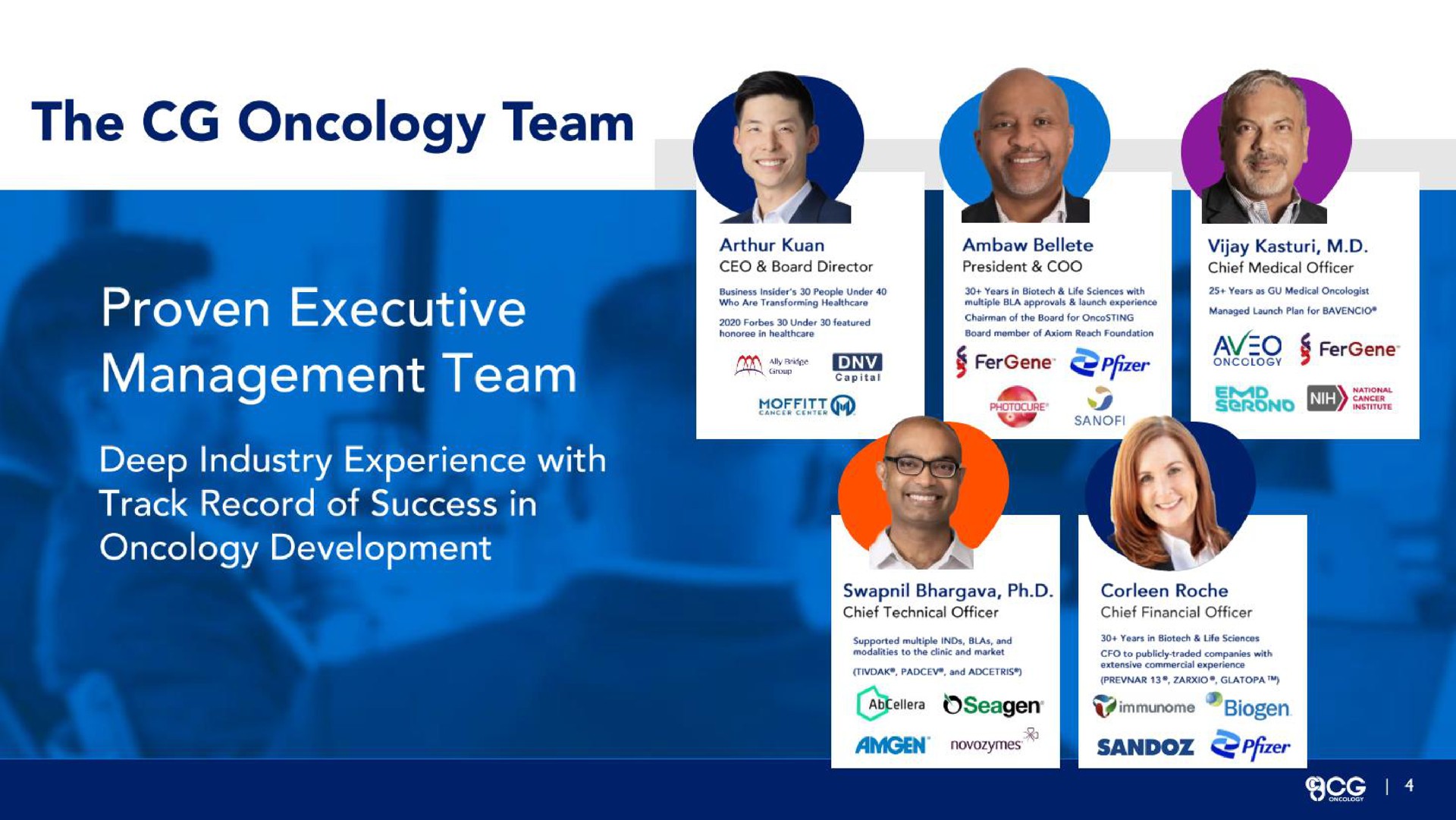 the oncology team proven executive management team | CG Oncology