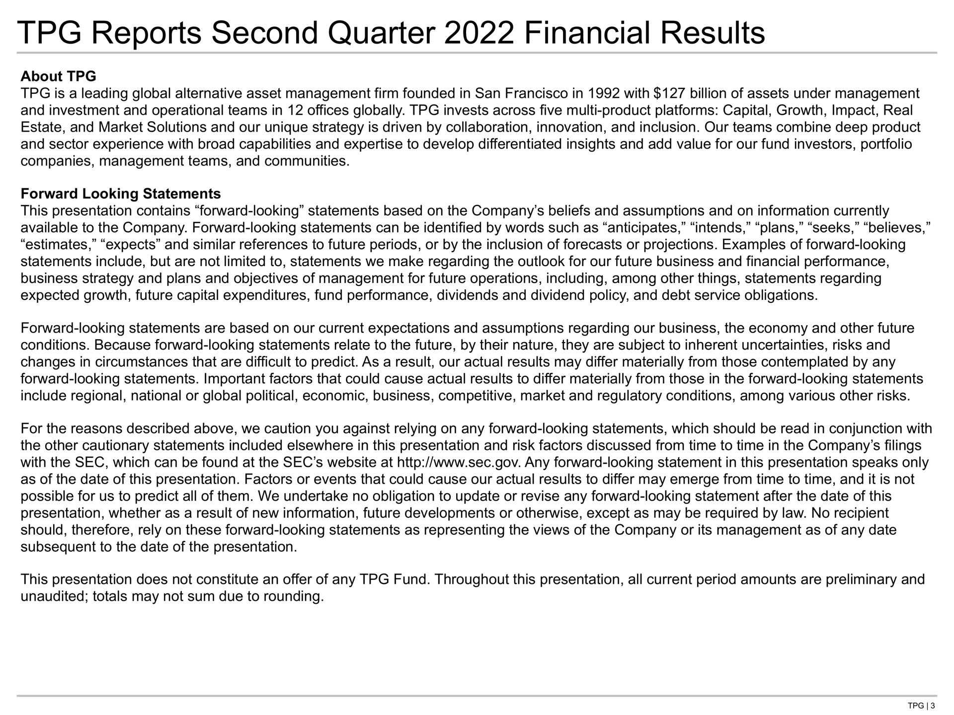 reports second quarter financial results | TPG
