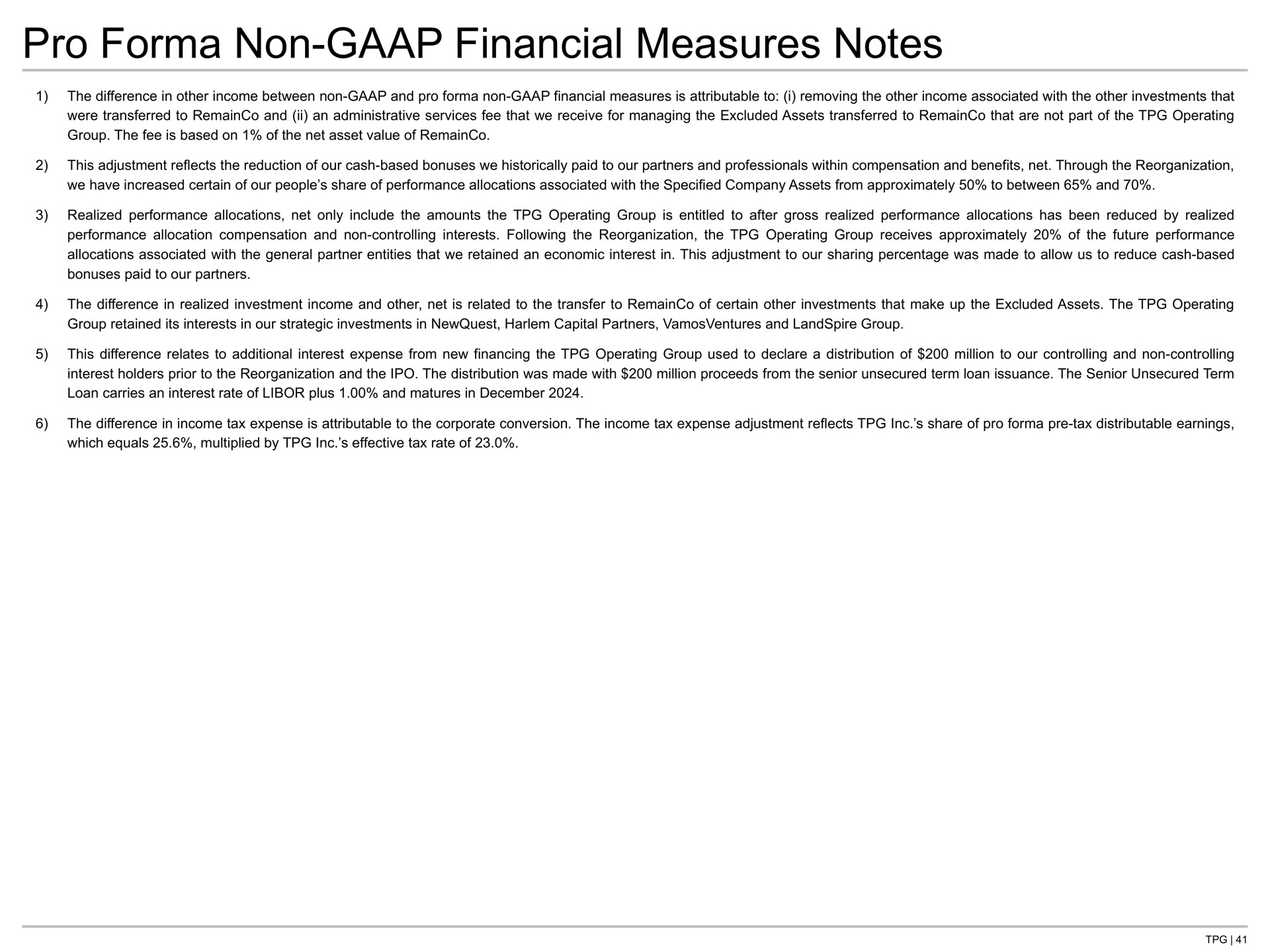 pro non financial measures notes | TPG