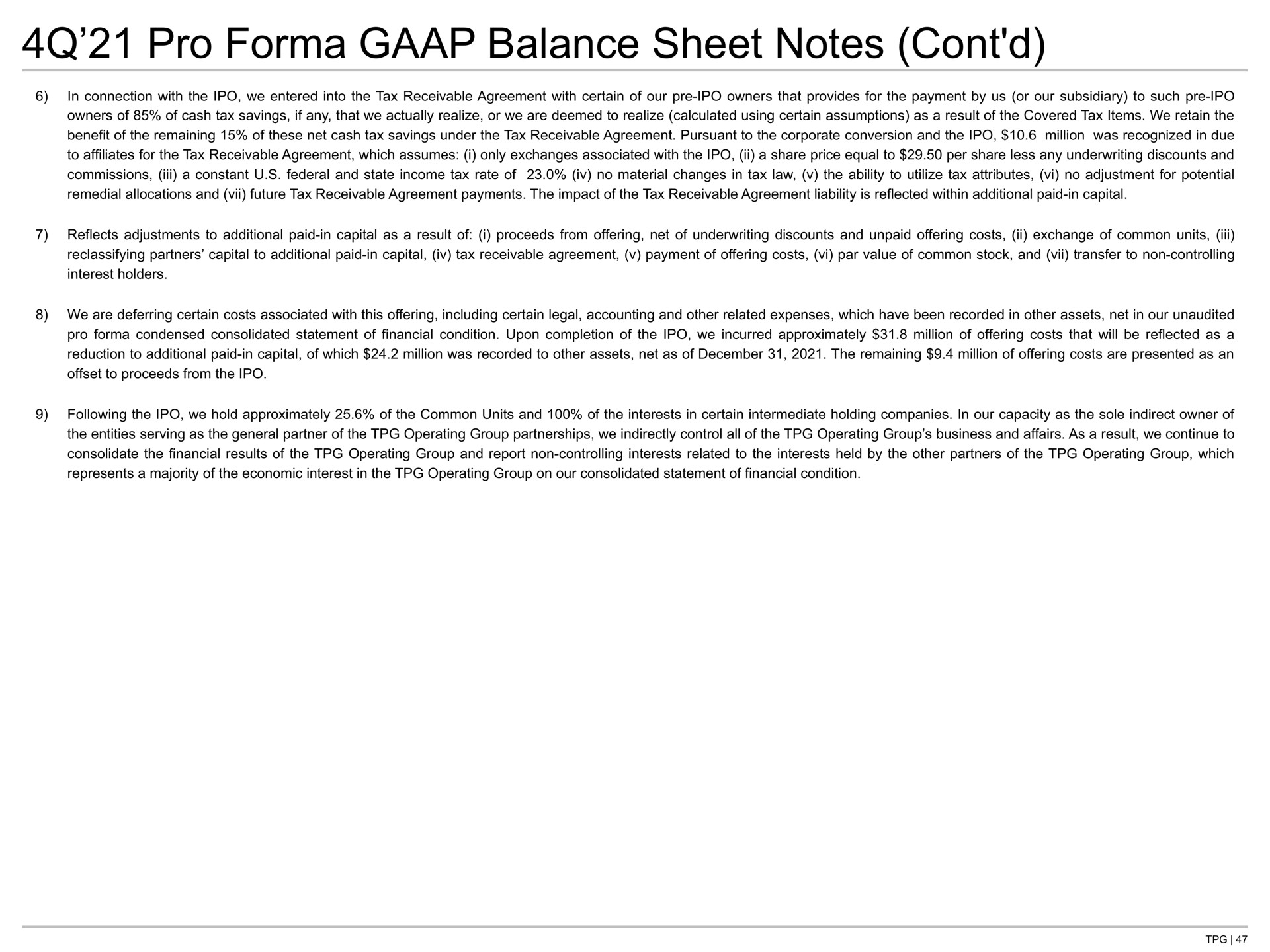 pro balance sheet notes | TPG