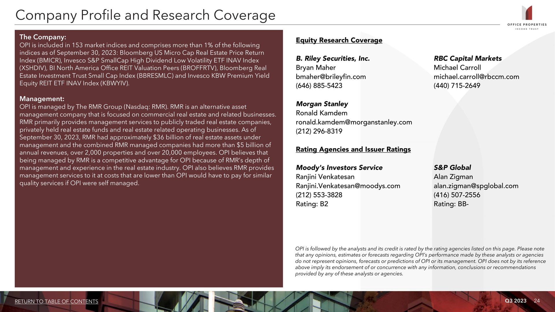 company profile and research coverage global alan | Office Properties Income Trust