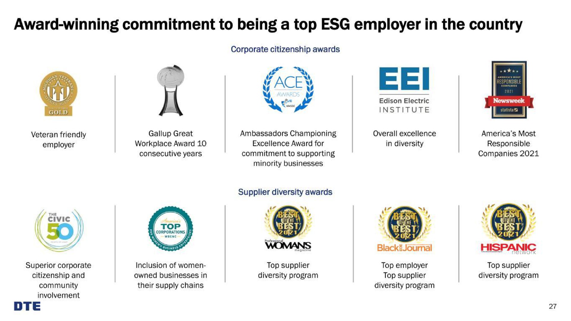award winning commitment to being a top employer in the country | DTE Electric
