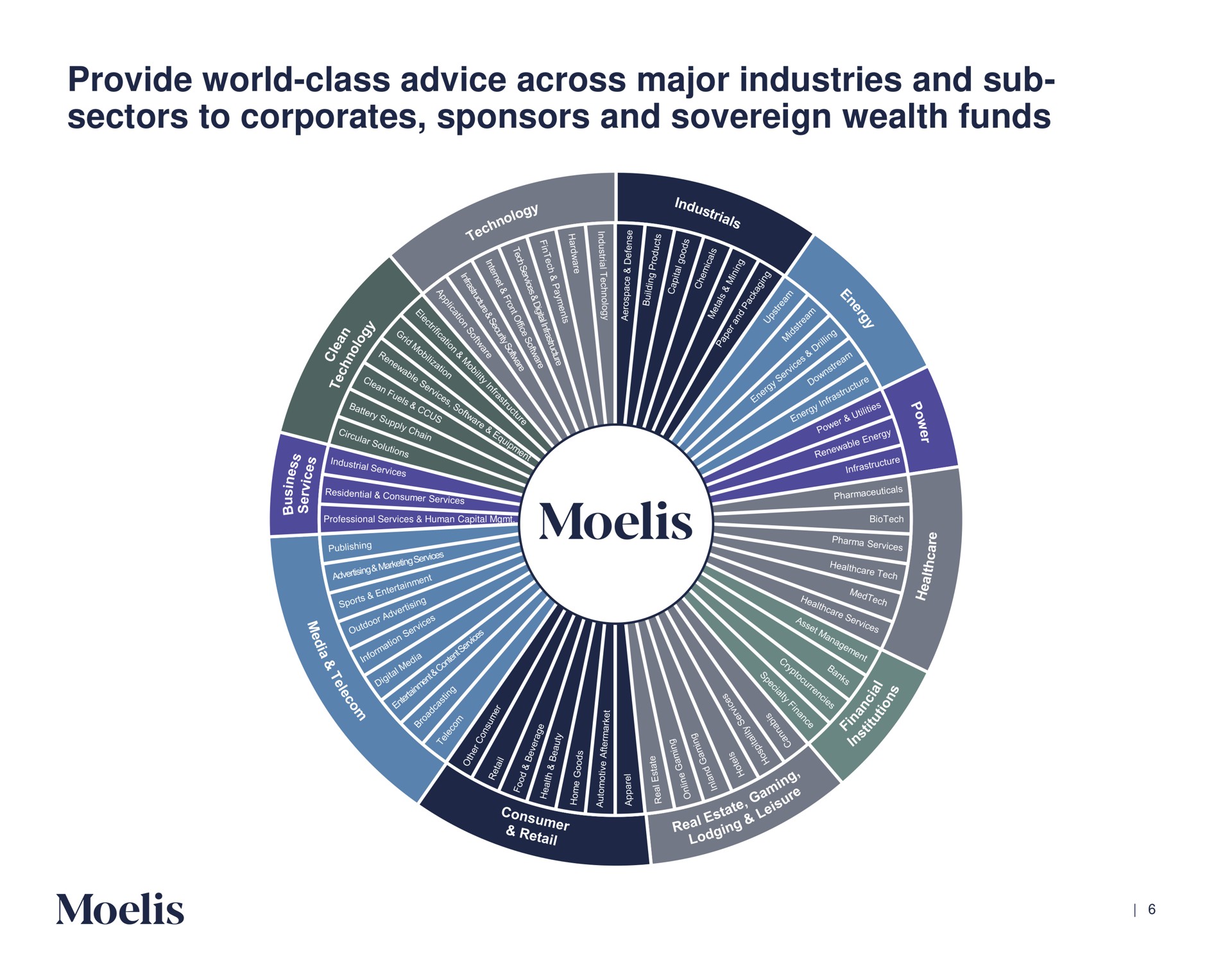 provide world class advice across major industries and sub sectors to sponsors and sovereign wealth funds | Moelis & Company