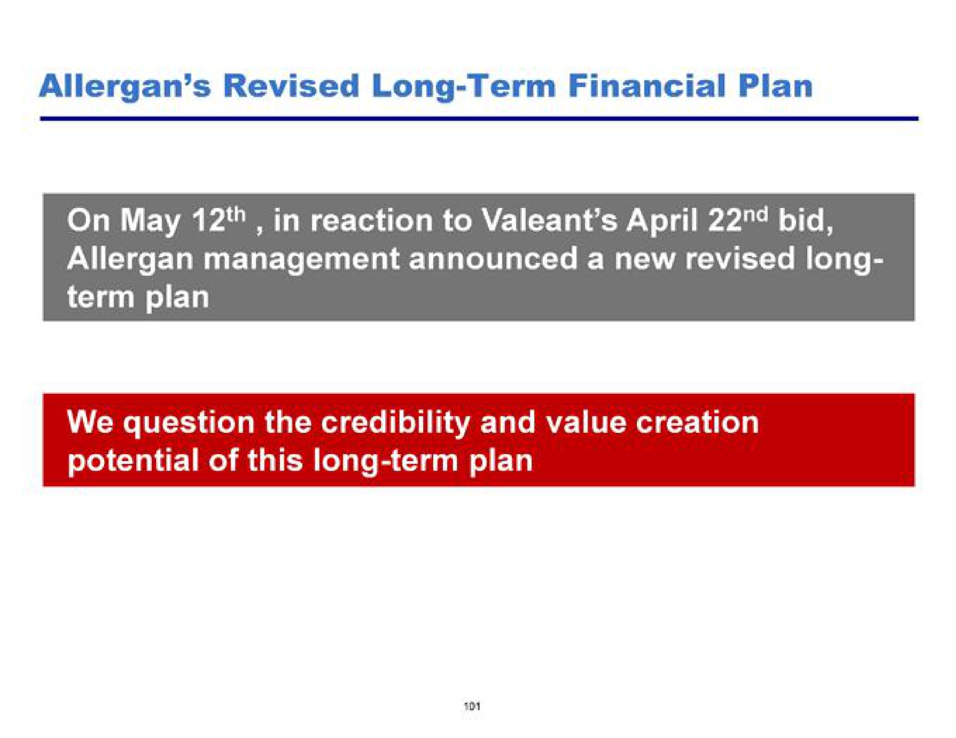 revised long term financial plan on may in reaction to bid management announced a new revised long term plan we question the credibility and value creation potential of this long term plan | Pershing Square