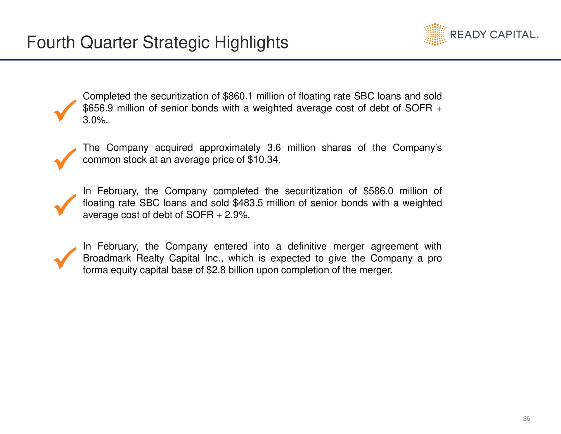 fourth quarter strategic highlights | Ready Capital