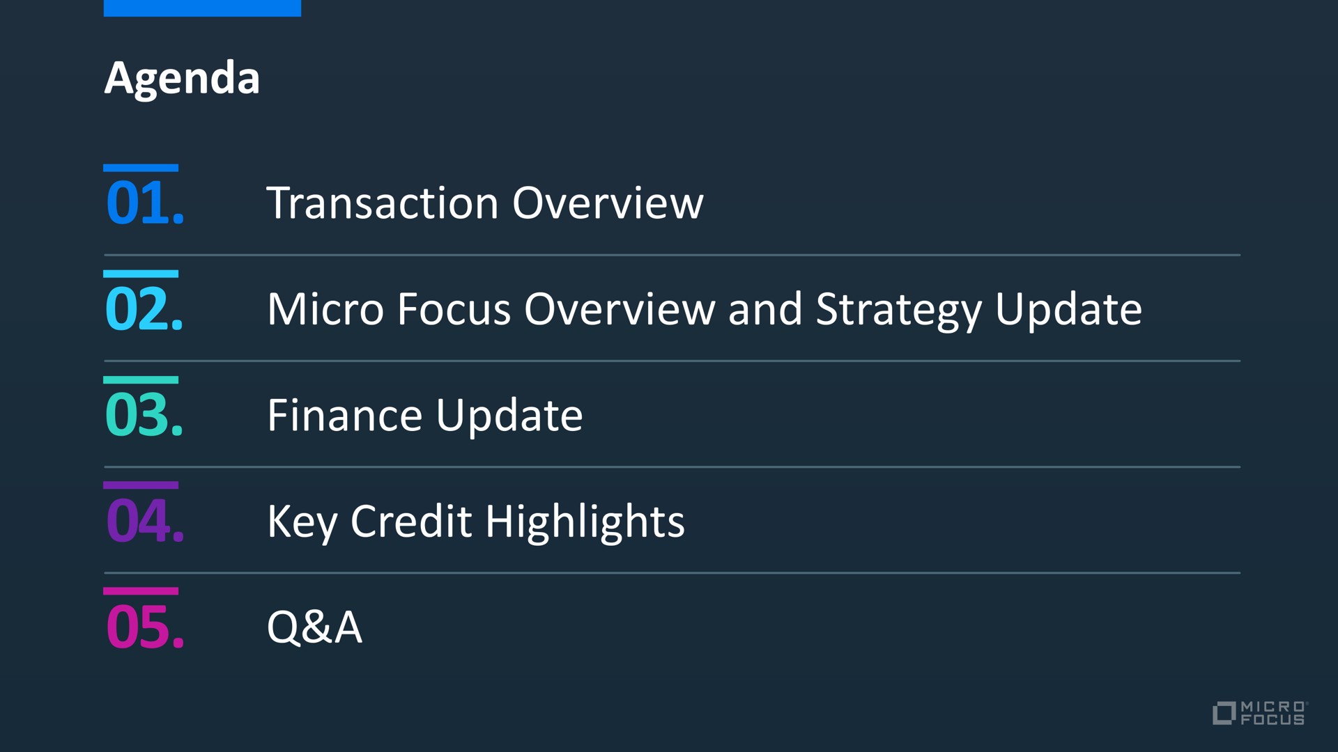 agenda transaction overview micro focus overview and strategy update finance update key credit highlights a | Micro Focus