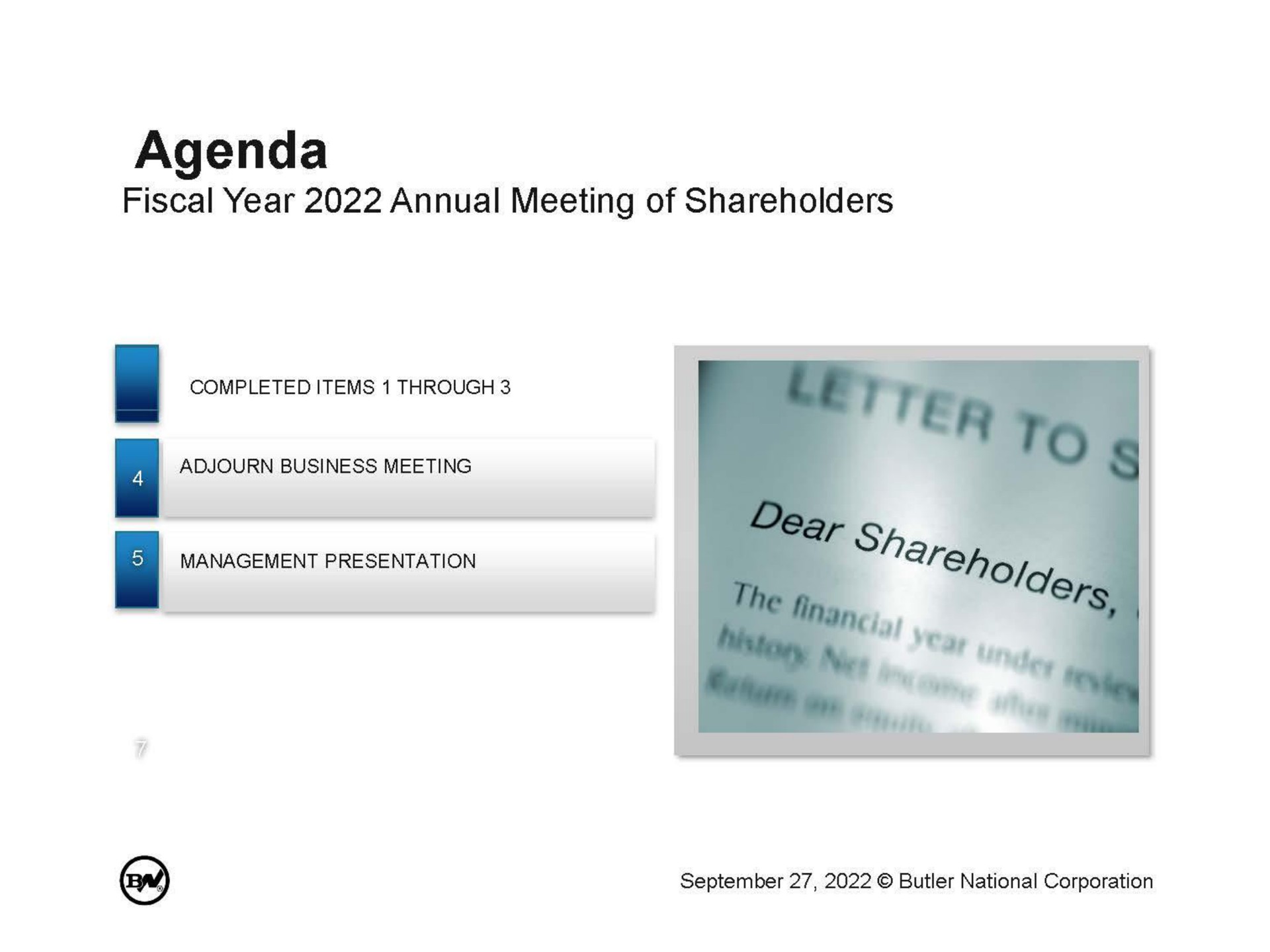 agenda | Butler National Corporation