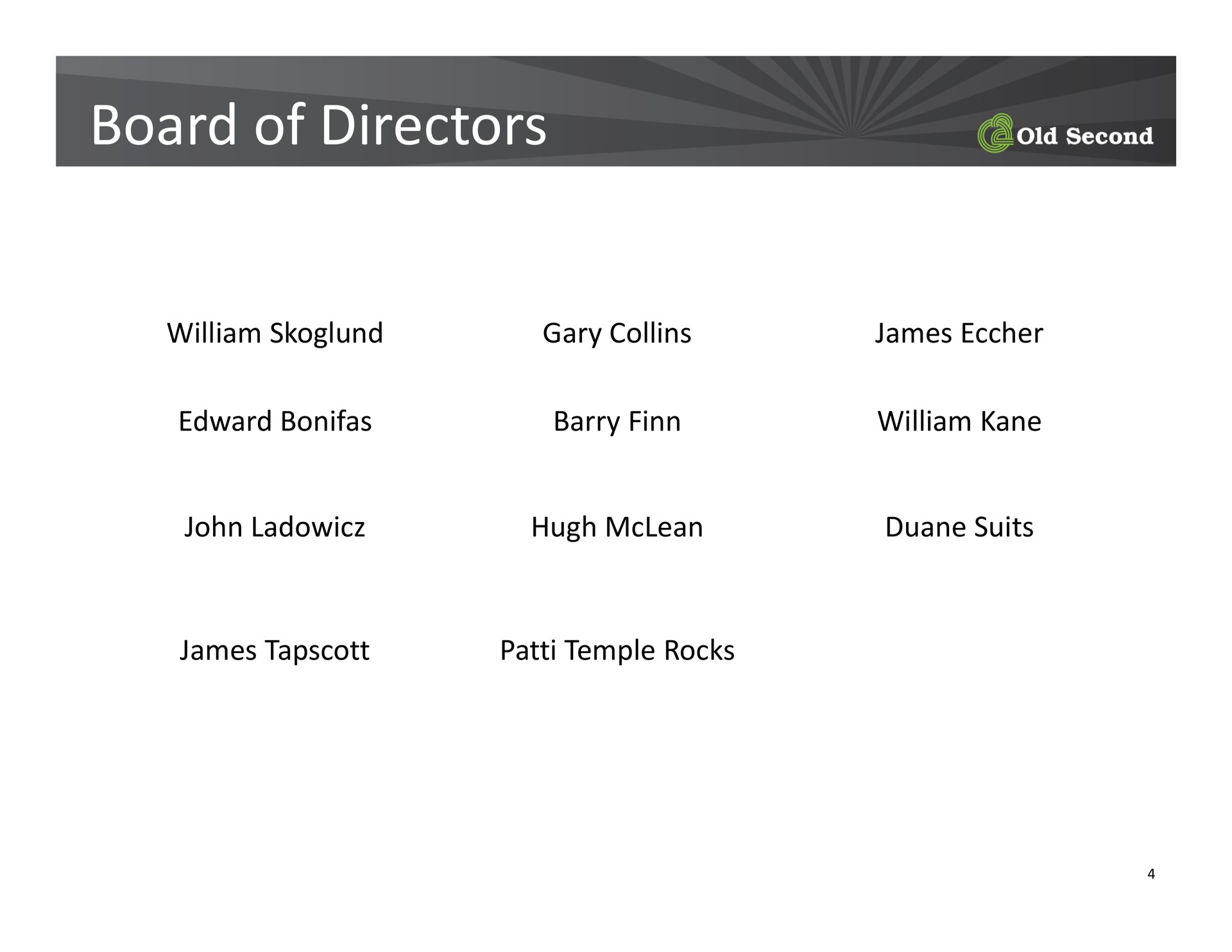 board of directors collins james barry suits james temple rocks second | Old Second Bancorp