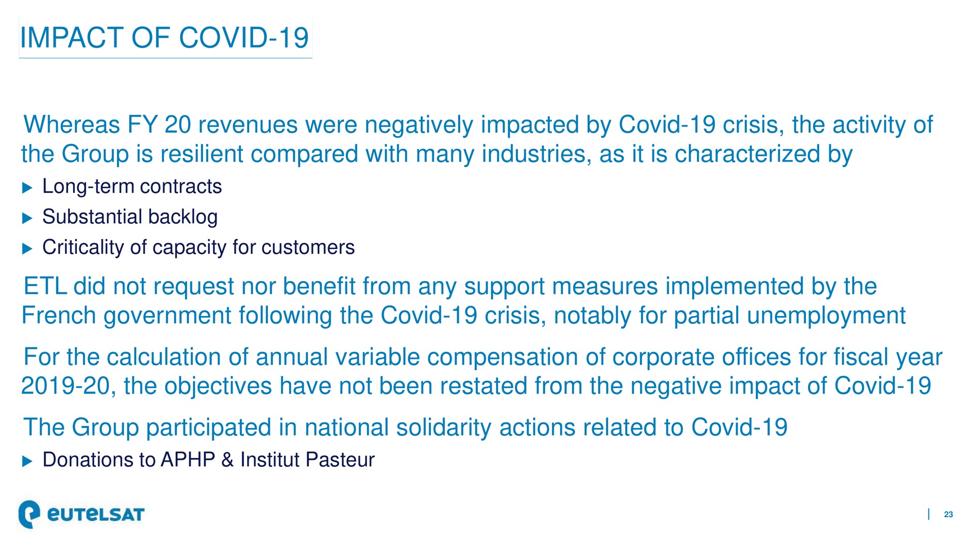 impact of covid | Eutelsat