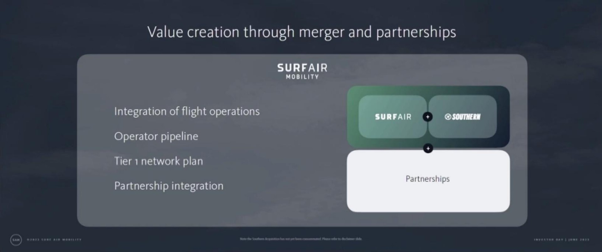 value creation through merger and partnerships ala integration of flight operations an operator pipeline partnership integration partnerships | Surf Air