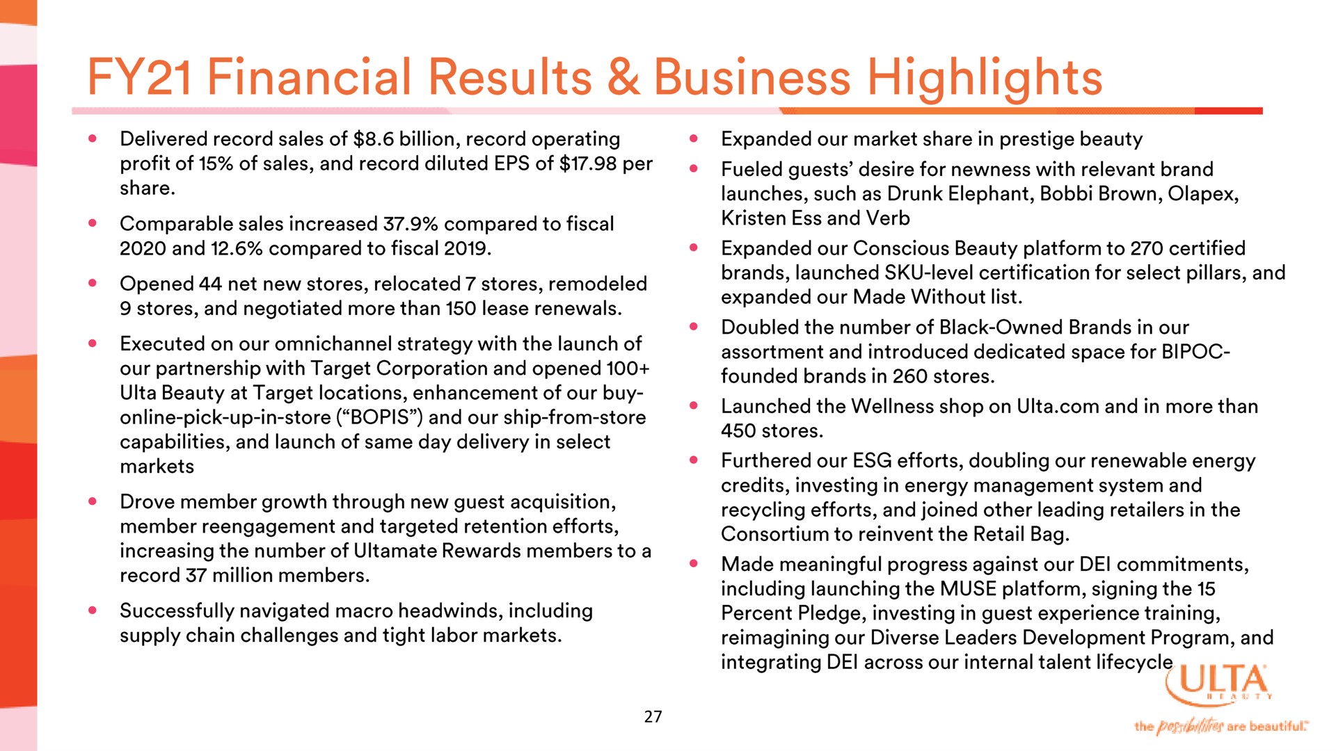 financial results business highlights | Ulta Beauty