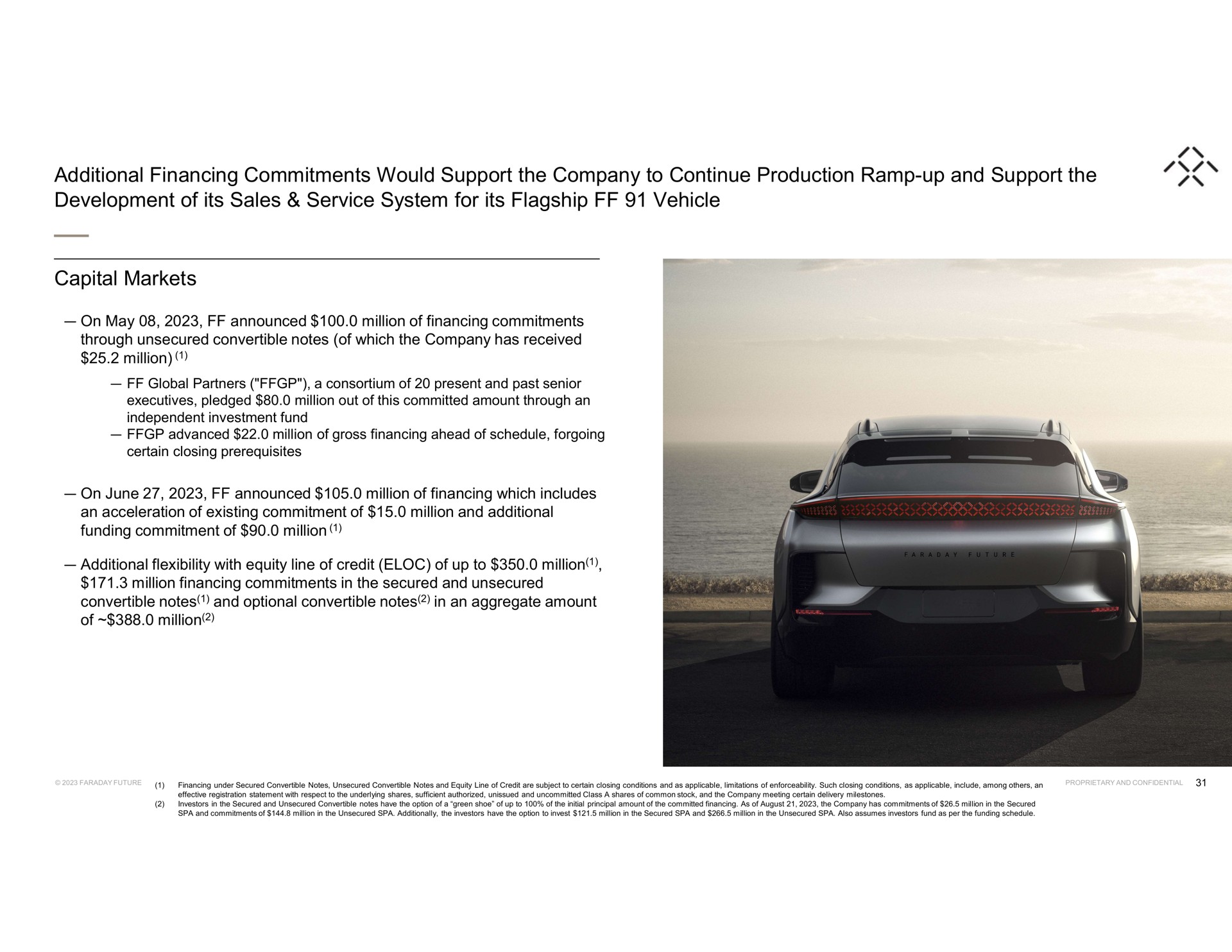 additional financing commitments would support the company to continue production ramp up and support the development of its sales service system for its flagship vehicle capital markets | Faraday Future