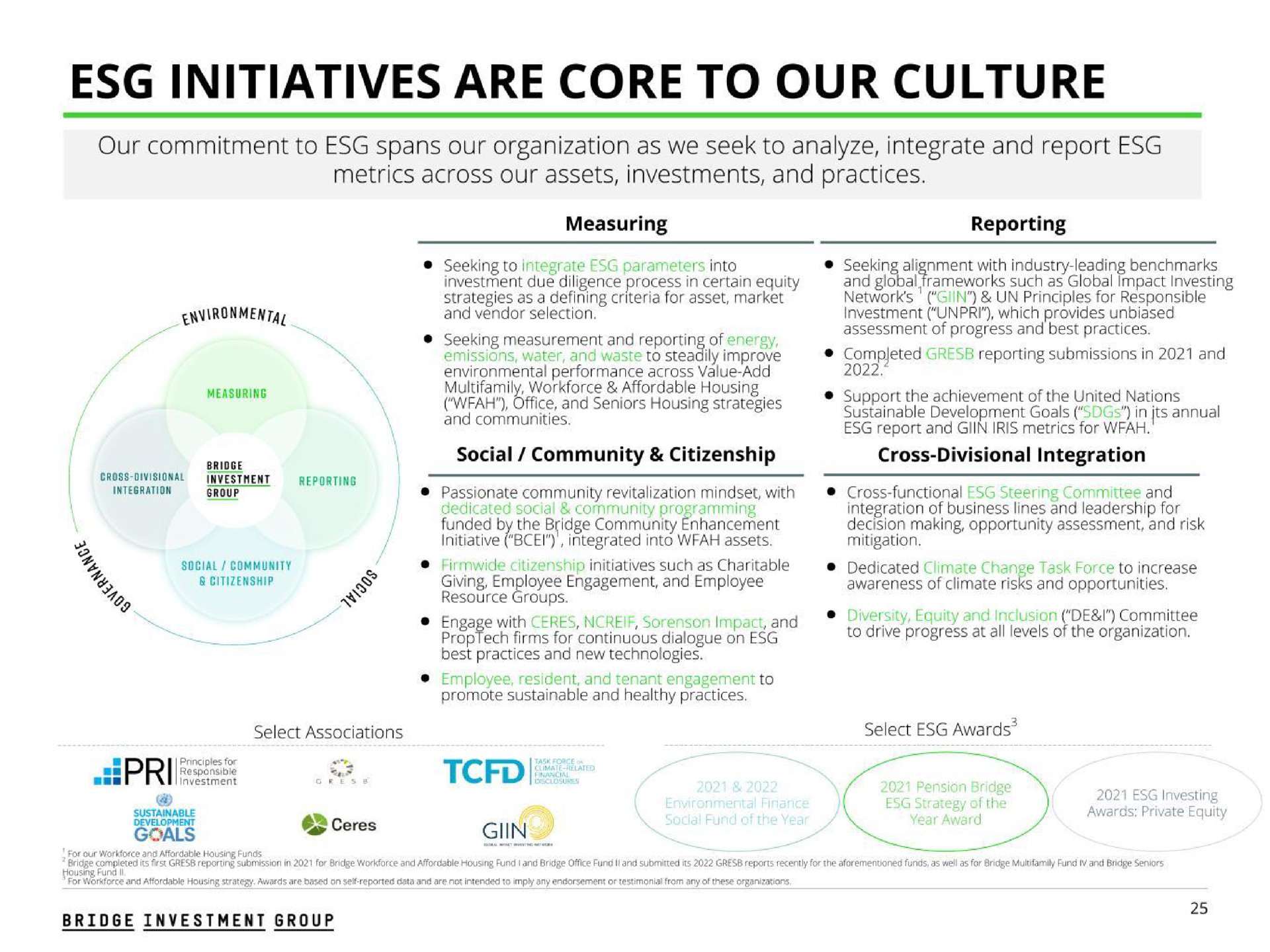 initiatives are core to our culture gin | Bridge Investment Group
