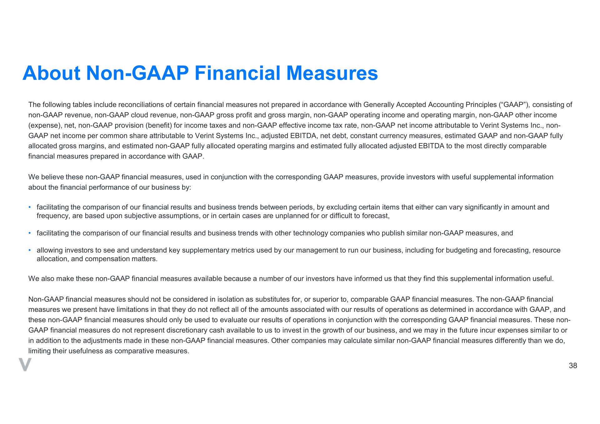 about non financial measures | Verint