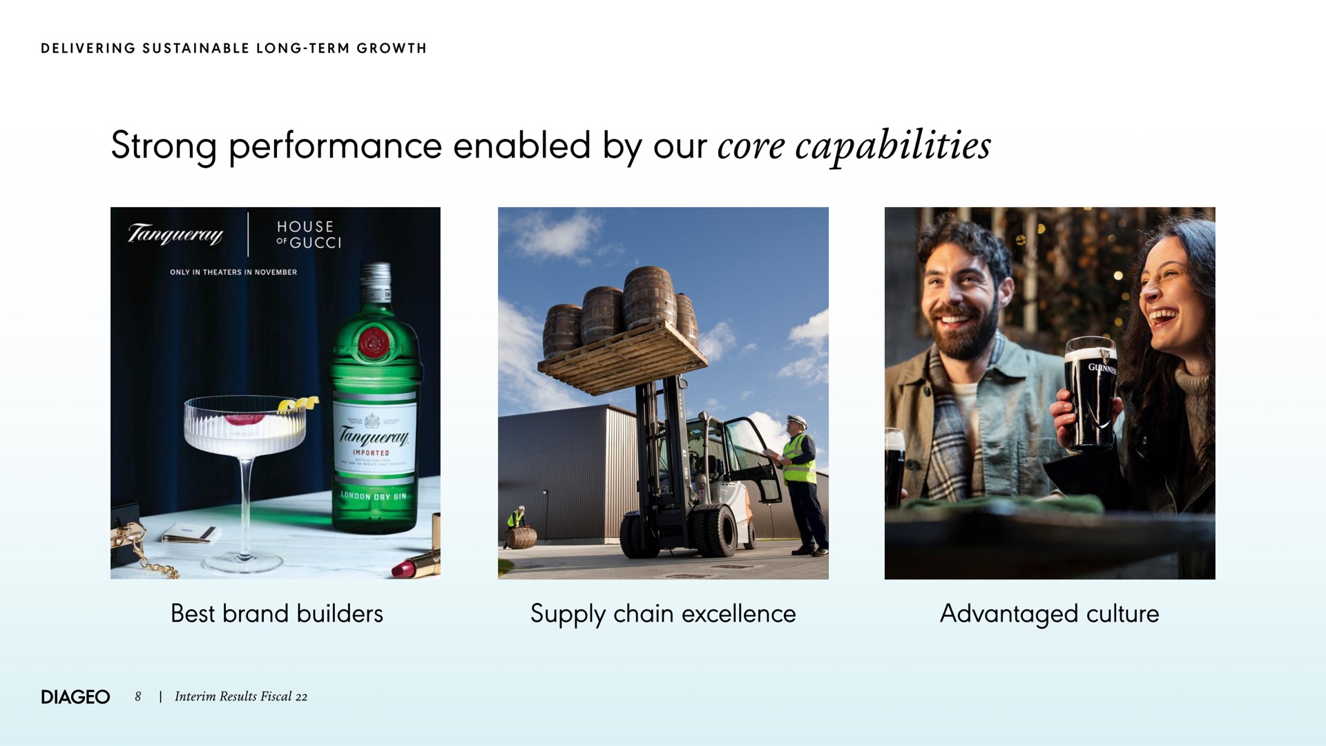 strong performance enabled by our core capabilities best brand builders supply chain excellence advantaged culture | Diageo