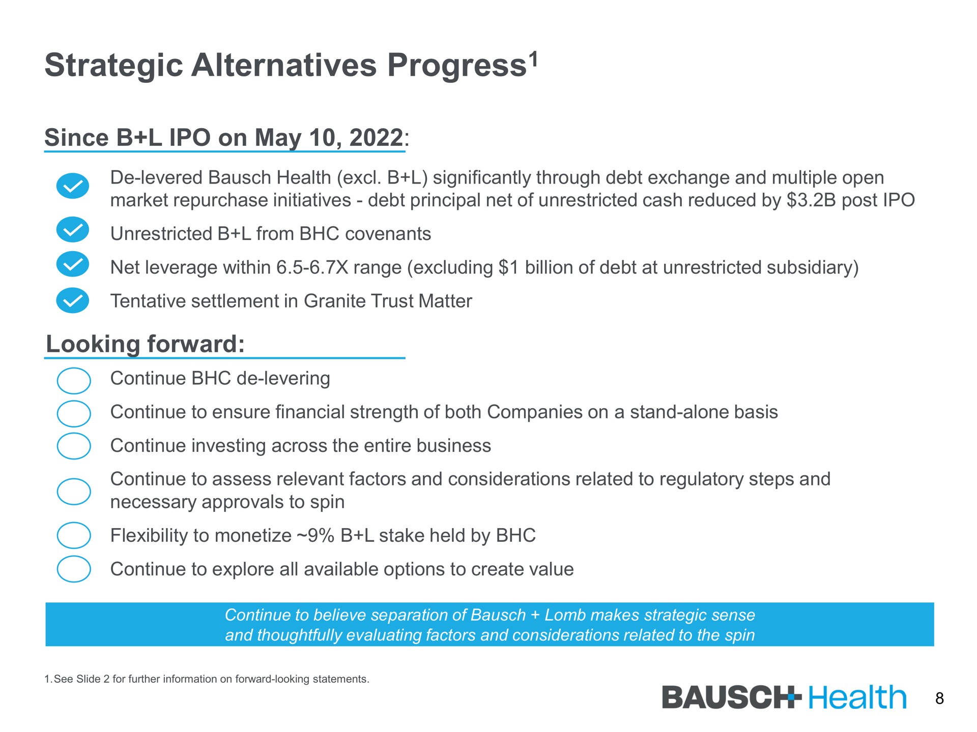 strategic alternatives progress progress health | Bausch Health Companies