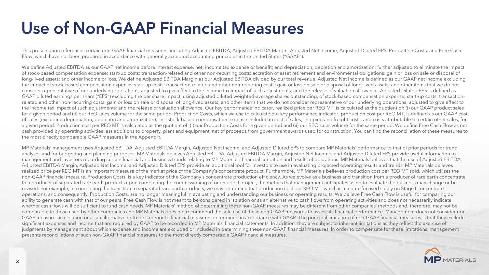use of non financial measures a | MP Materials