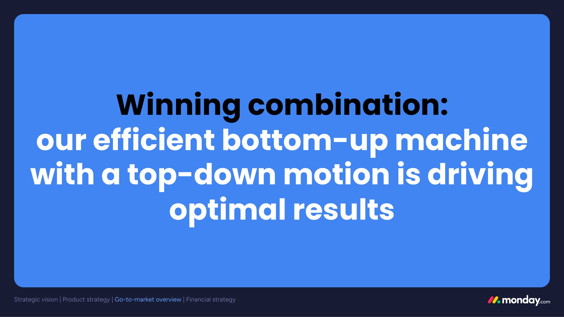 winning combination our efficient bottom up machine with a top down motion is driving optimal results | monday.com