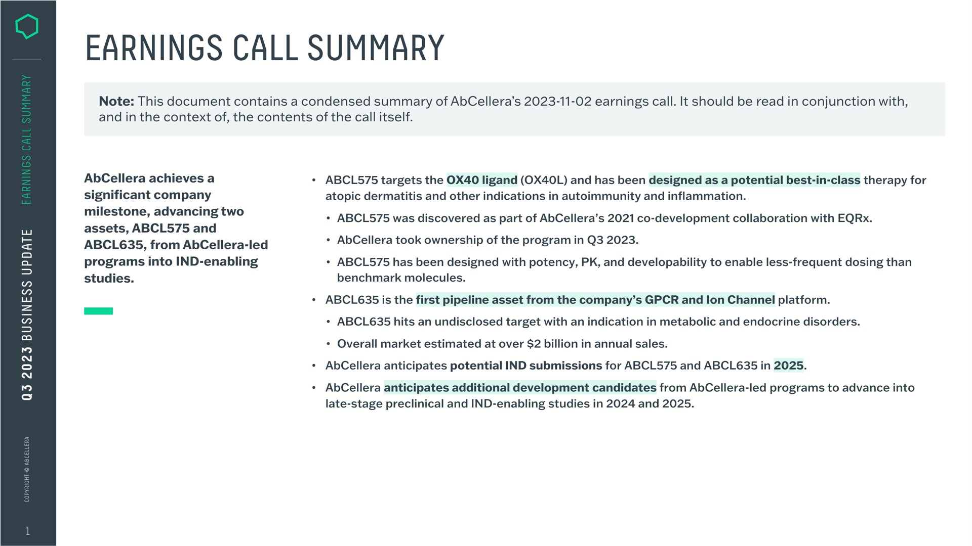 earnings call summary | AbCellera