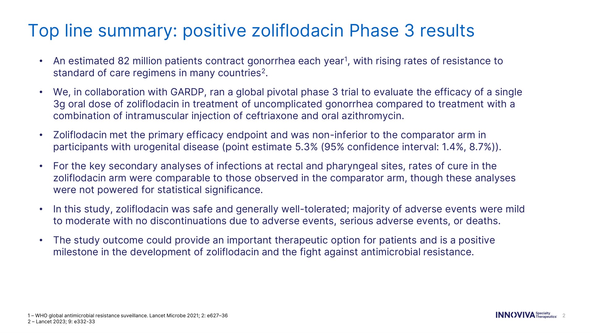 top line summary positive phase results | Innoviva
