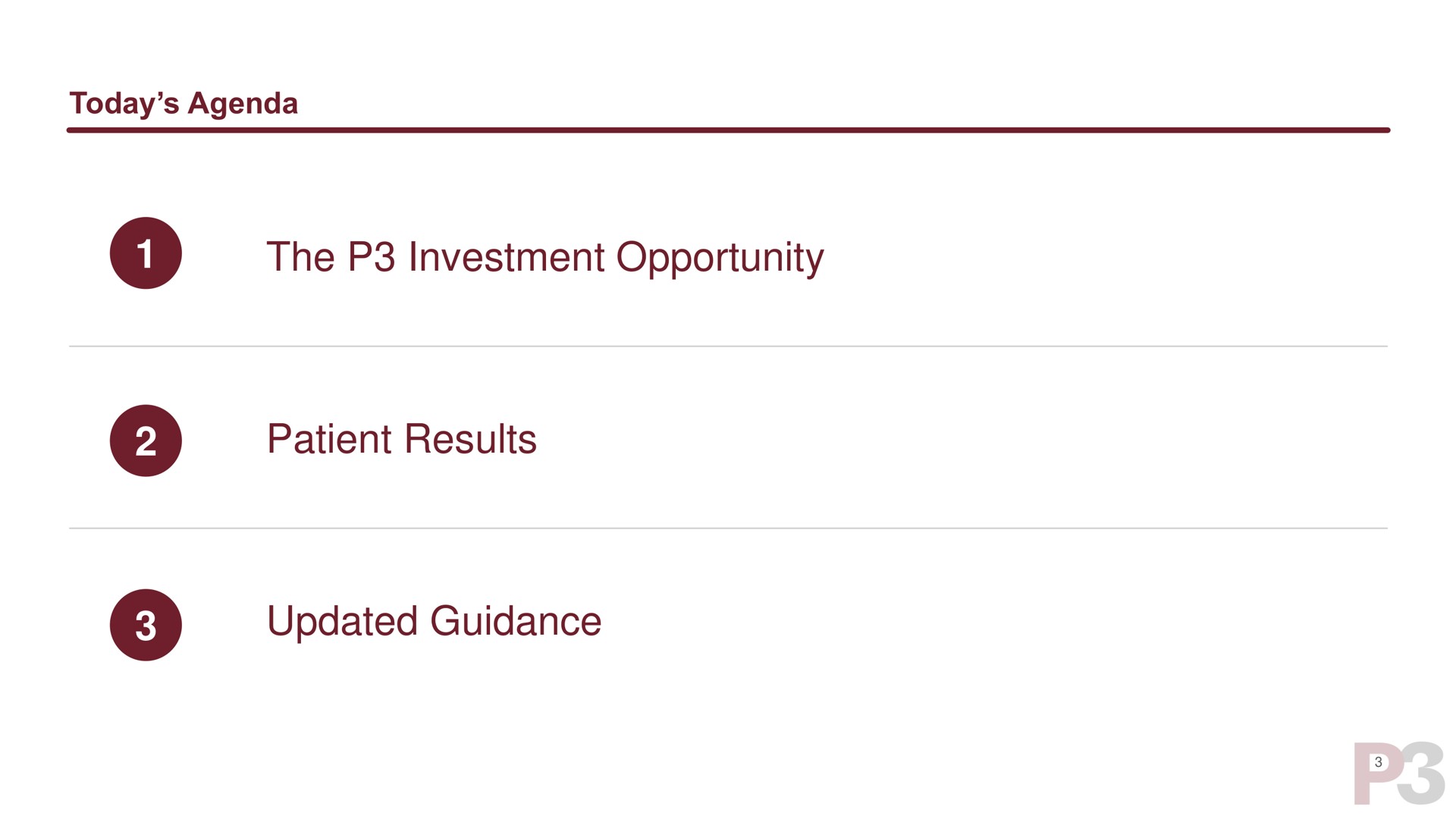 today agenda the investment opportunity patient results updated guidance | P3 Health Partners