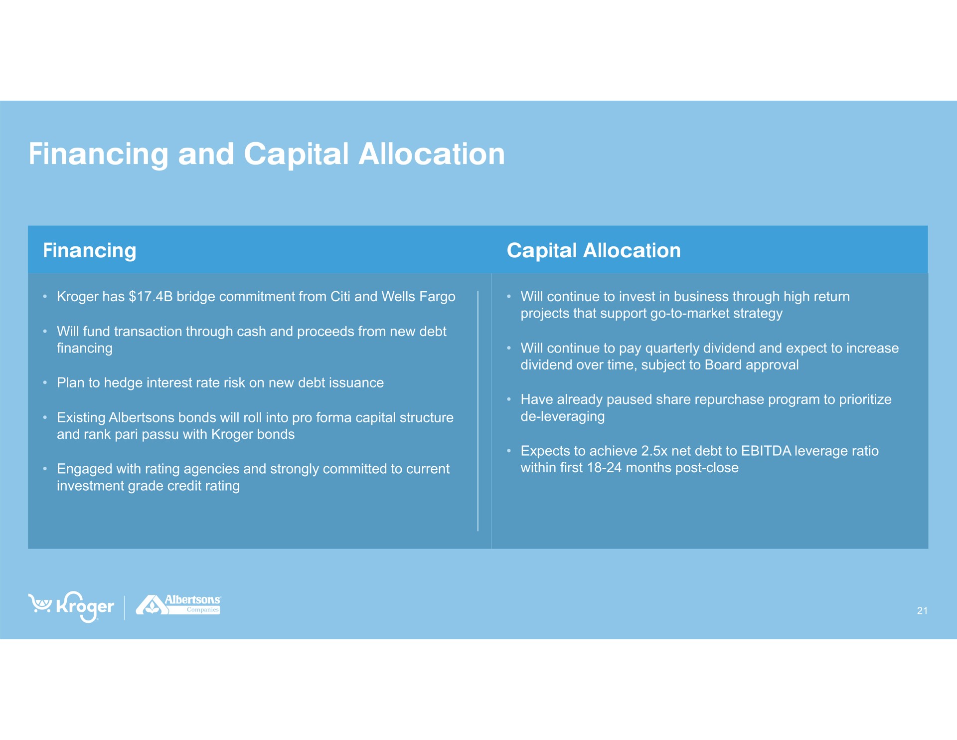 financing and capital allocation | Kroger