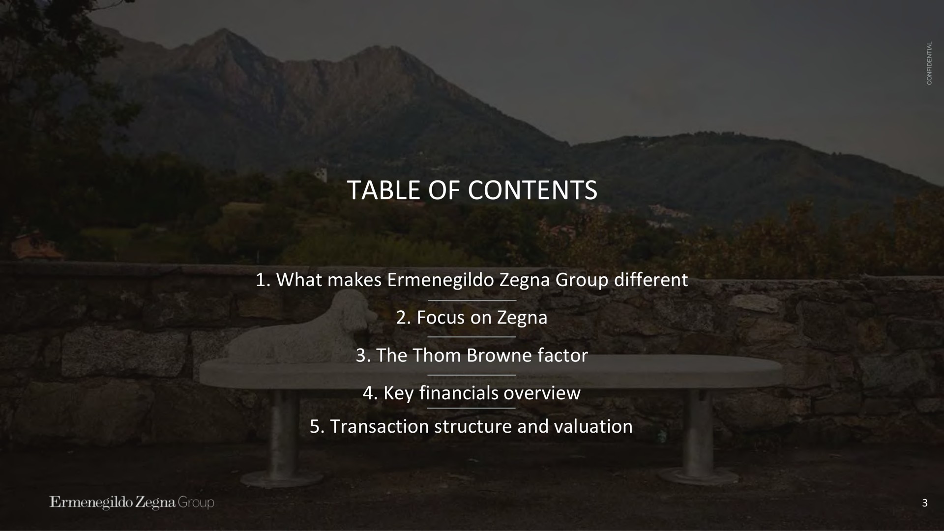 table of contents what makes group different focus on the factor key overview transaction structure and valuation | Zegna