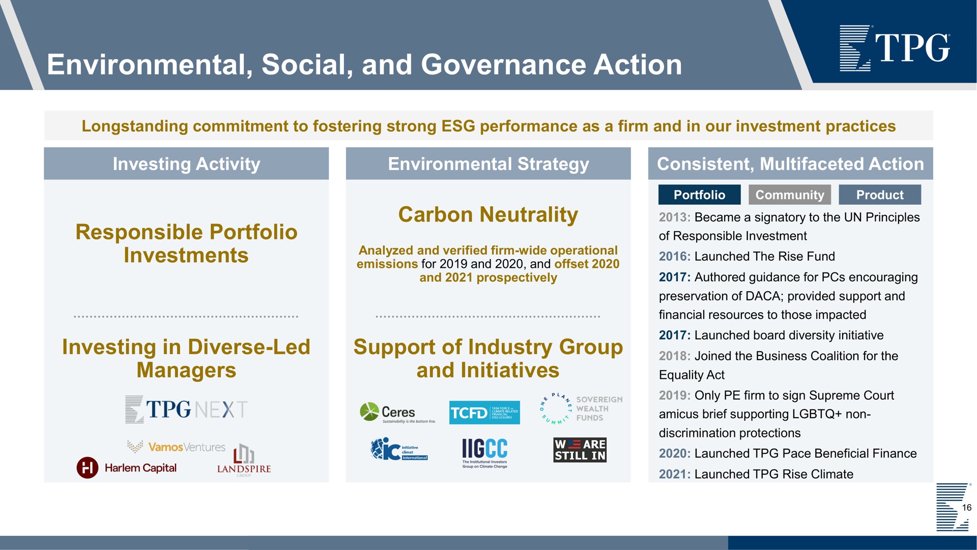 environmental social and governance action | TPG