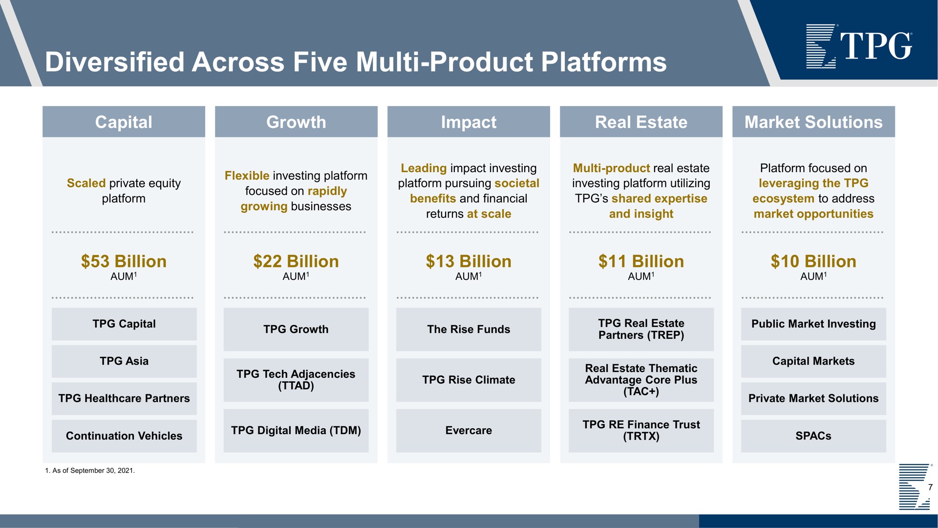 diversified across five product platforms | TPG