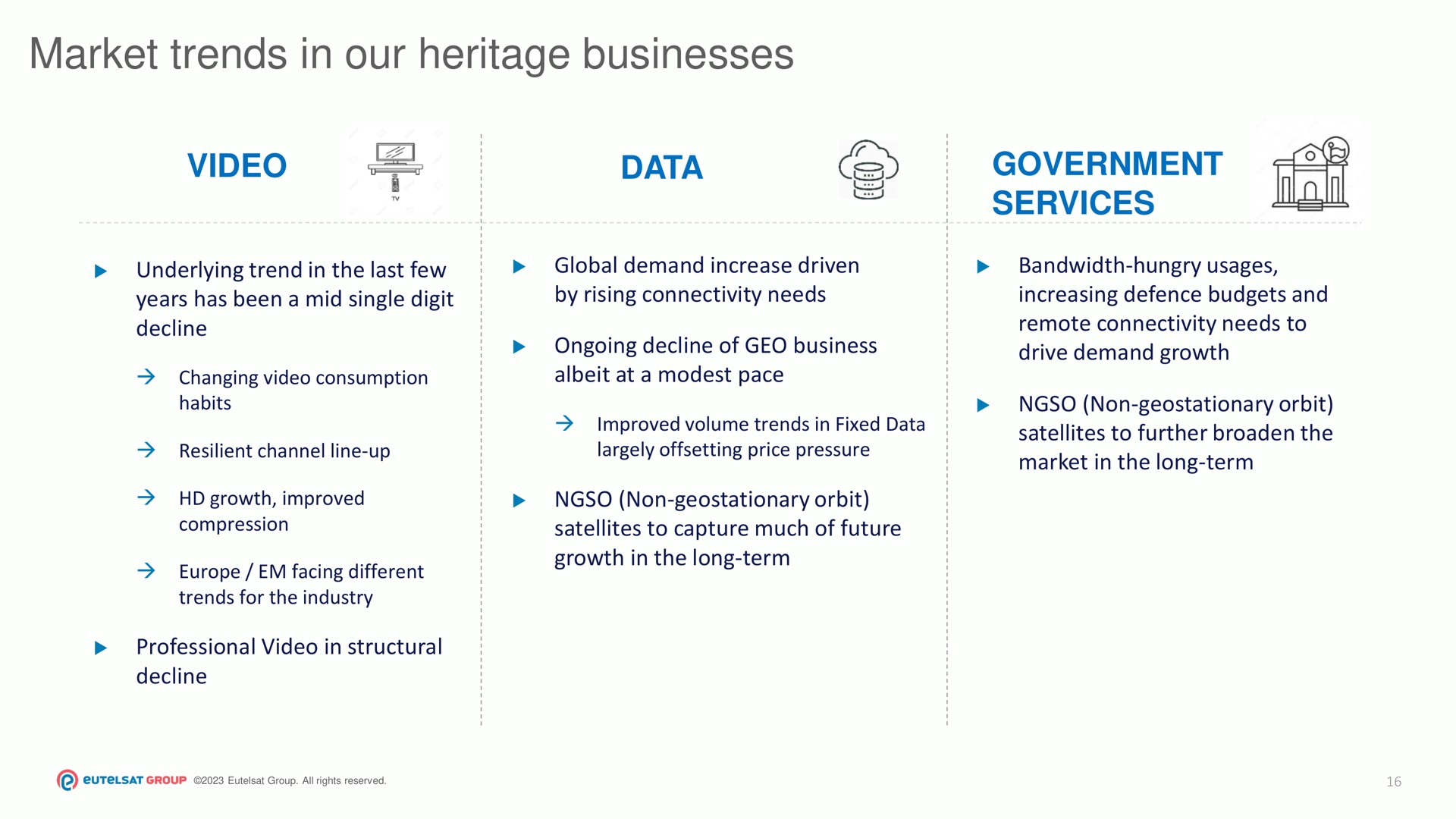 market trends in our heritage businesses video data government services | Eutelsat