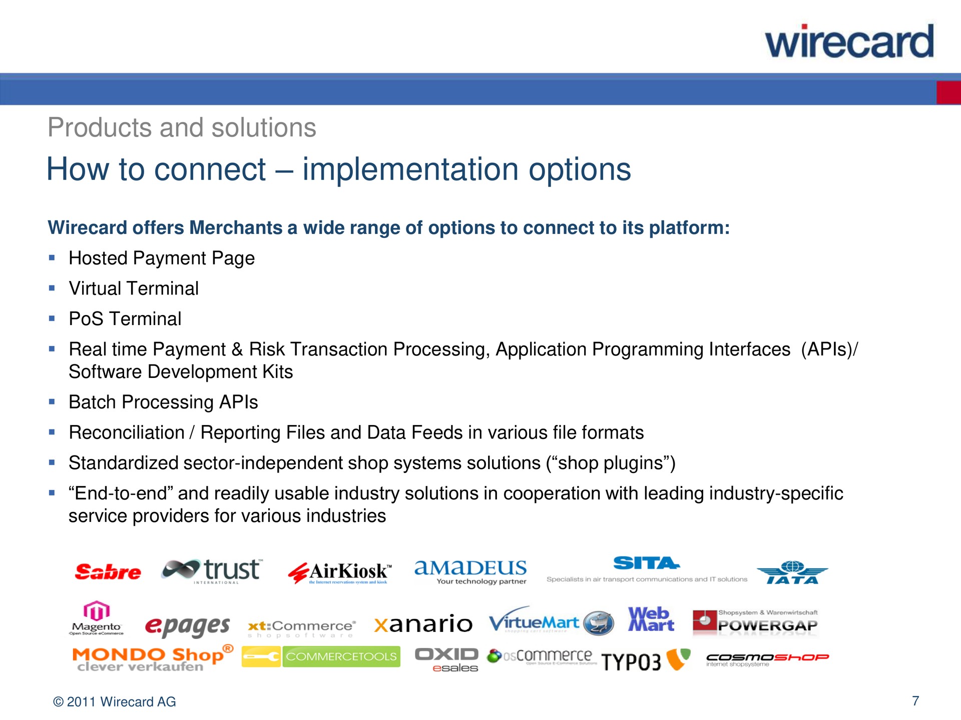 how to connect implementation options | Wirecard