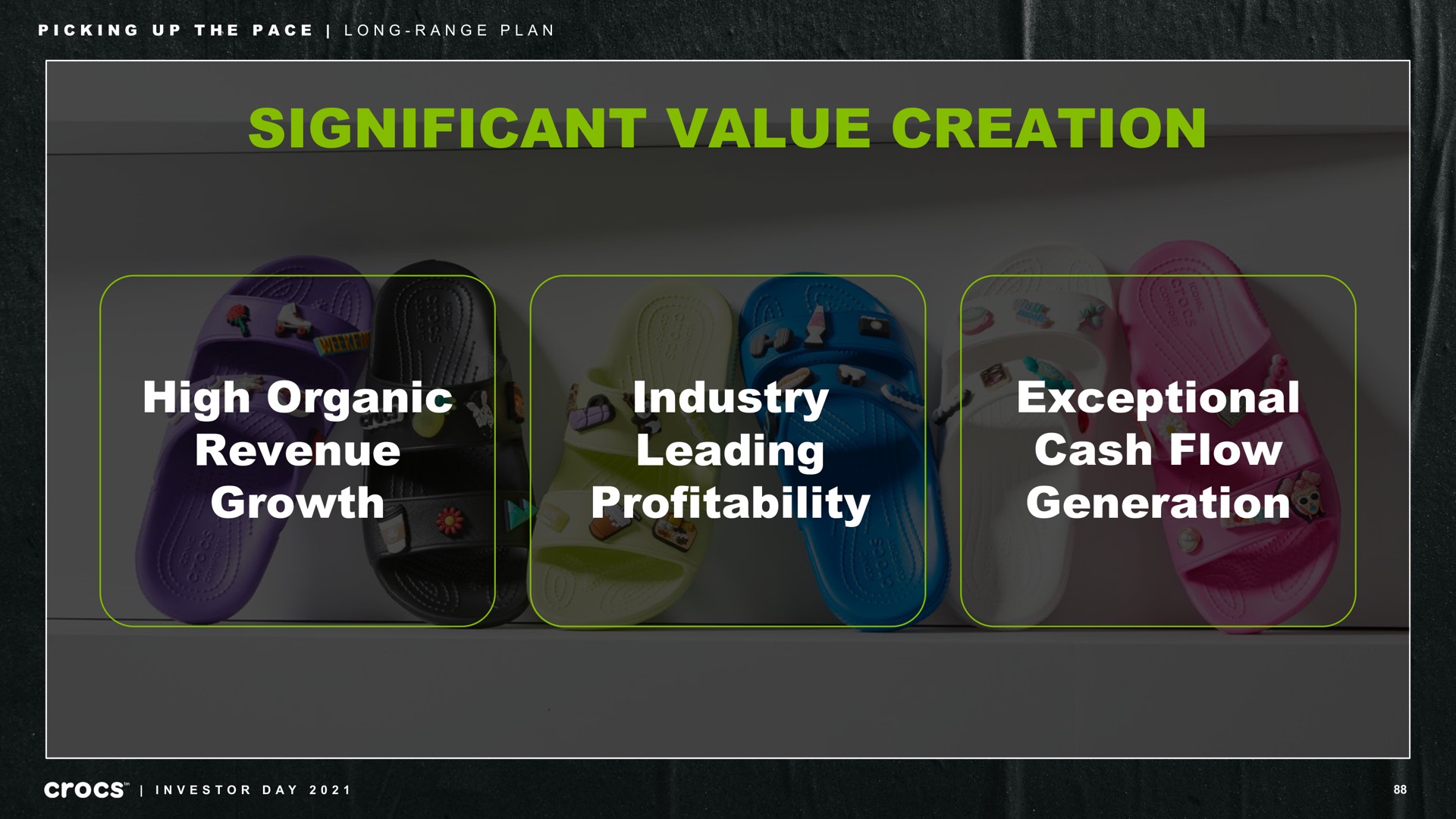 significant value creation high organic revenue growth industry leading profitability exceptional cash flow generation picking up the pace long range plan a chee | Crocs
