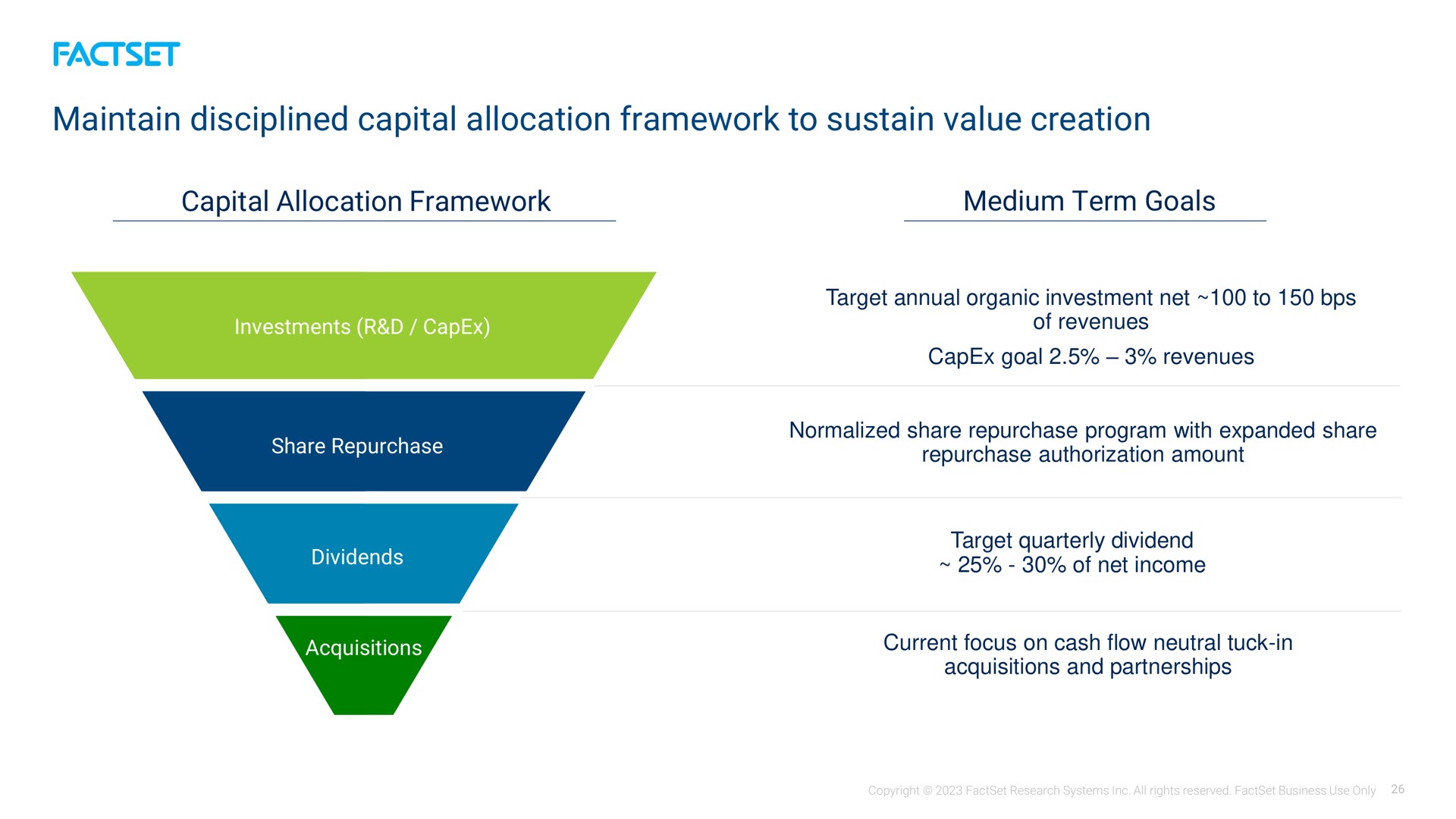 maintain disciplined capital allocation framework to sustain value creation | Factset