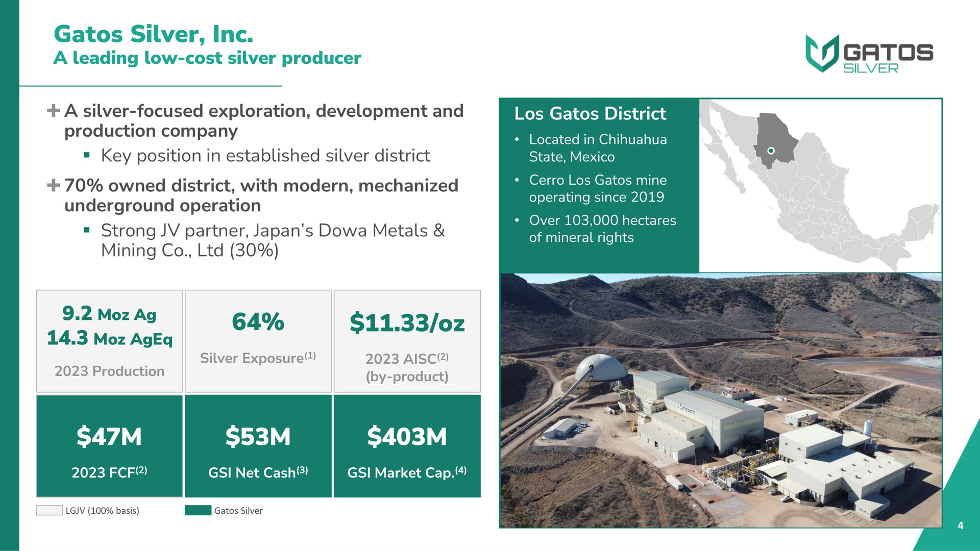 silver a leading low cost silver producer a silver focused exploration development and production company key position in established silver district owned district with modern mechanized underground operation strong partner japan metals mining district tan | Gatos Silver