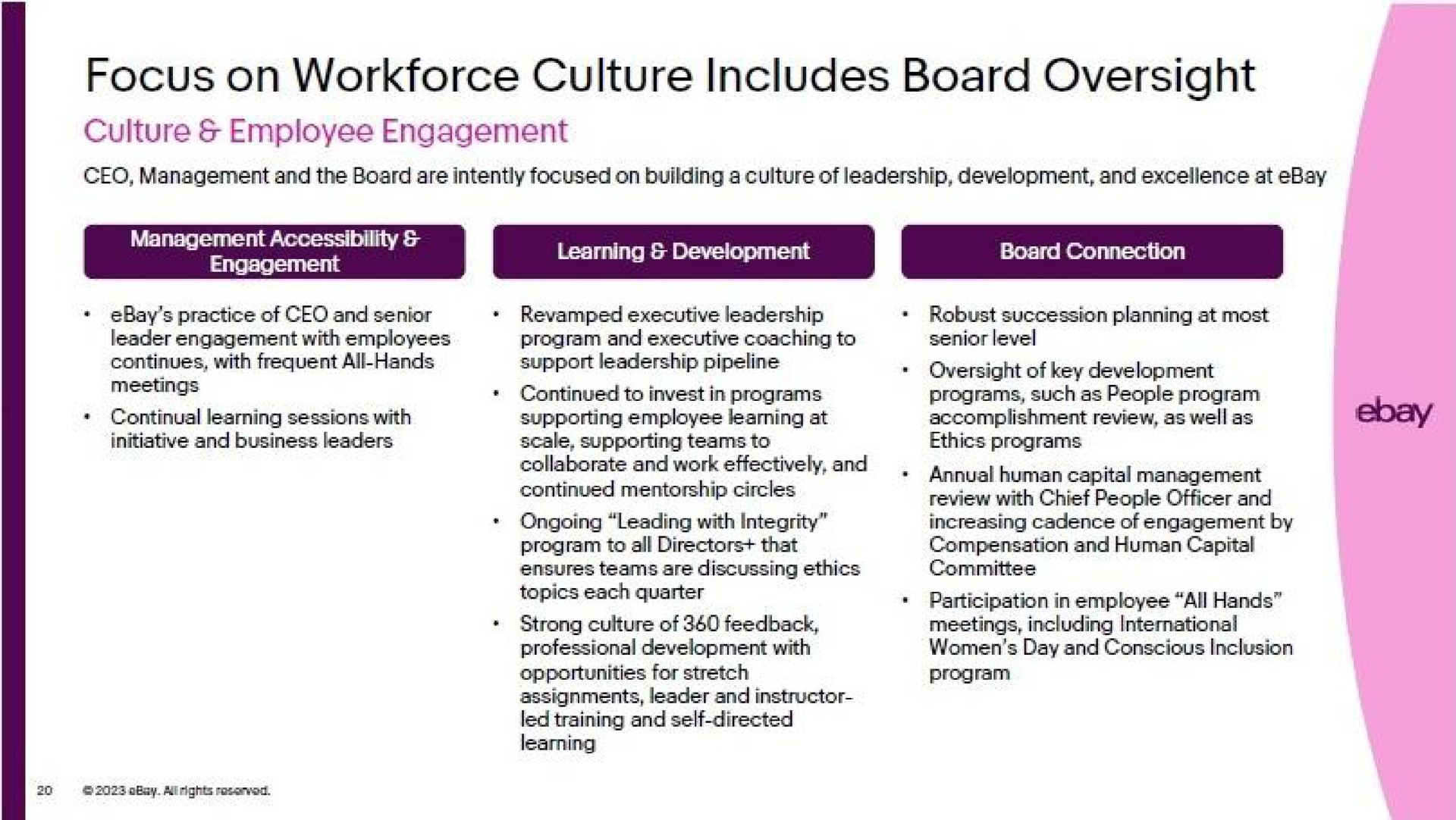 focus on culture includes board oversight culture employee engagement | eBay
