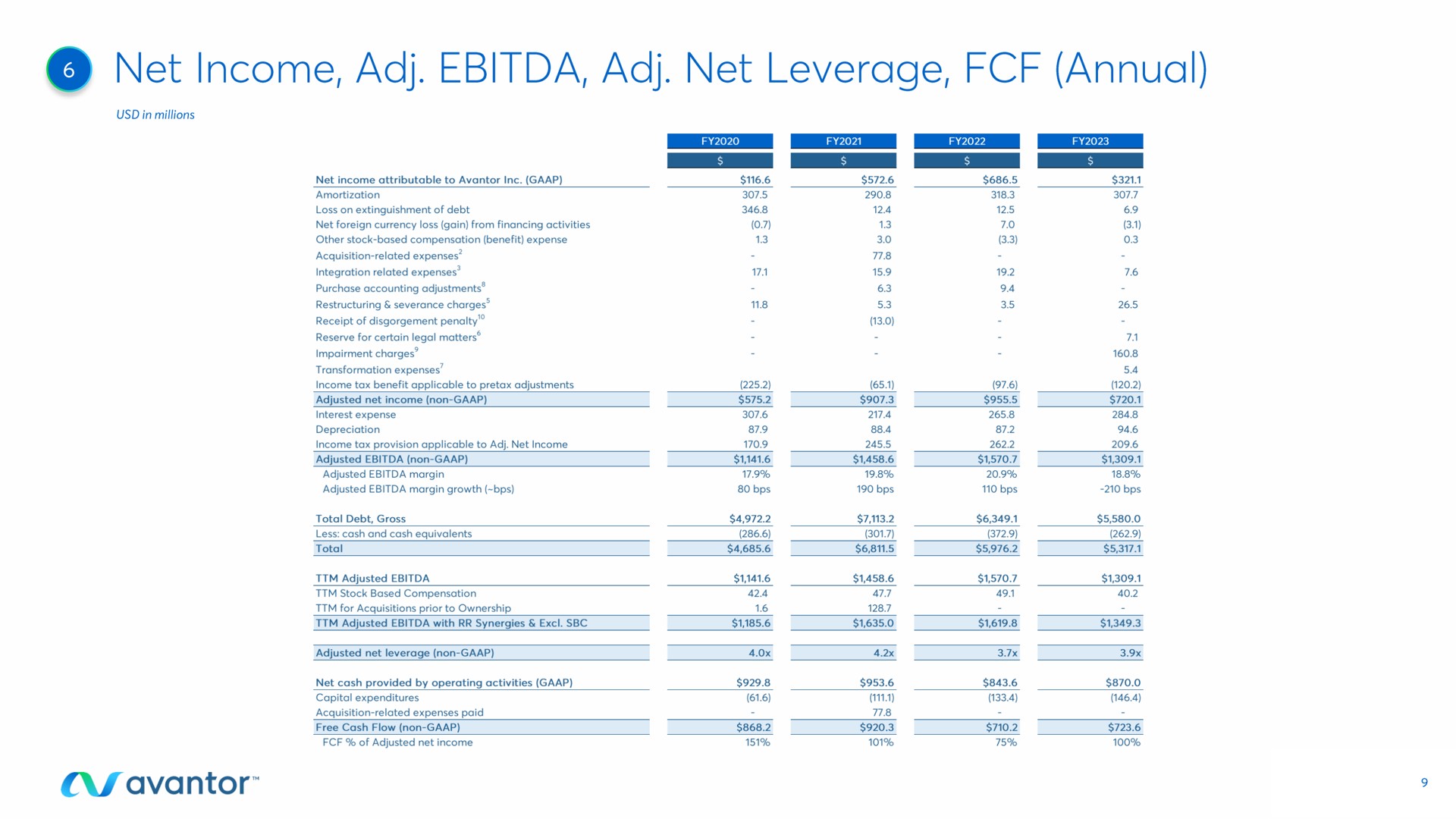 net income net leverage annual | Avantor