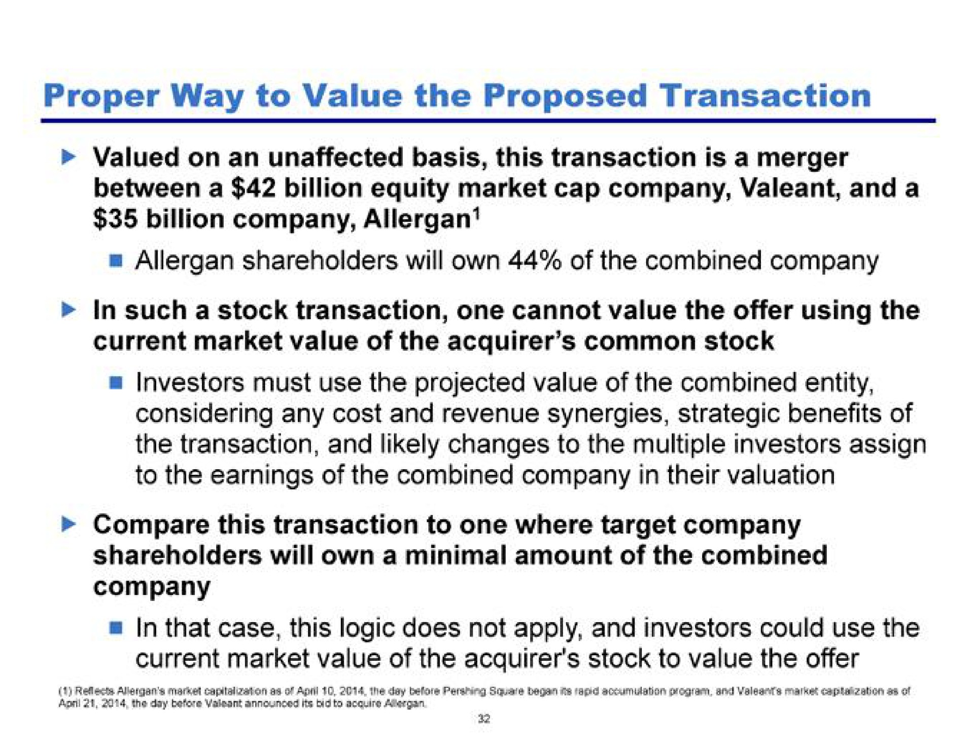 proper way to value the proposed transaction valued on an unaffected basis this transaction is a merger billion company | Pershing Square