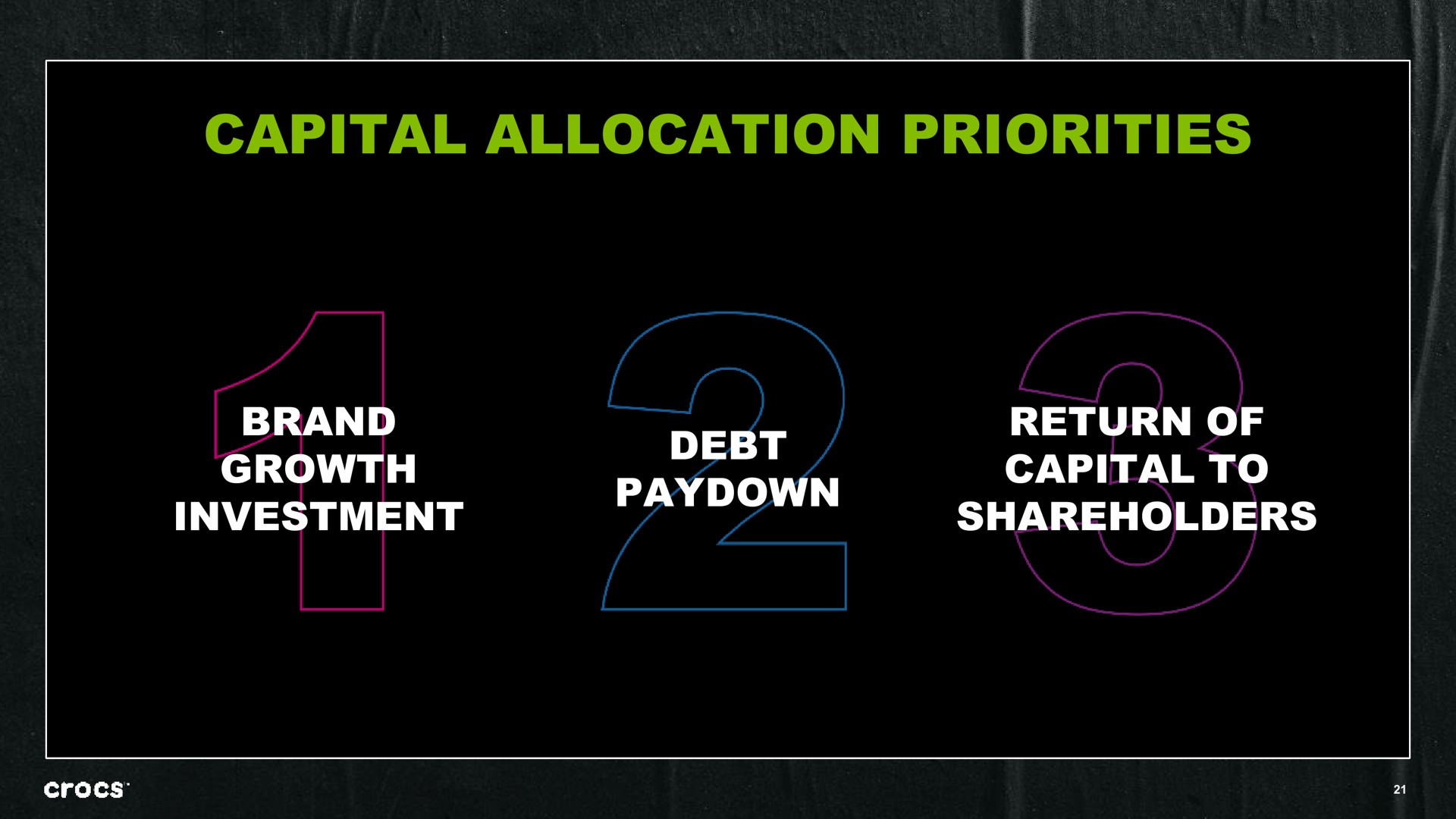 capital allocation priorities | Crocs