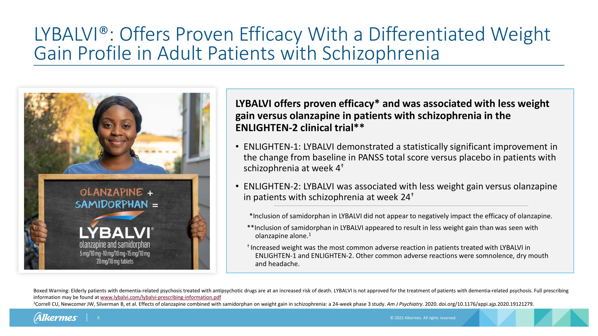 offers proven efficacy with a differentiated weight gain profile in adult patients with schizophrenia | Alkermes