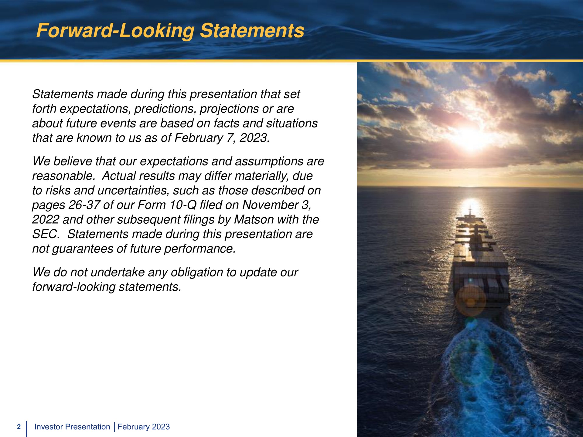 forward looking statements | Matson