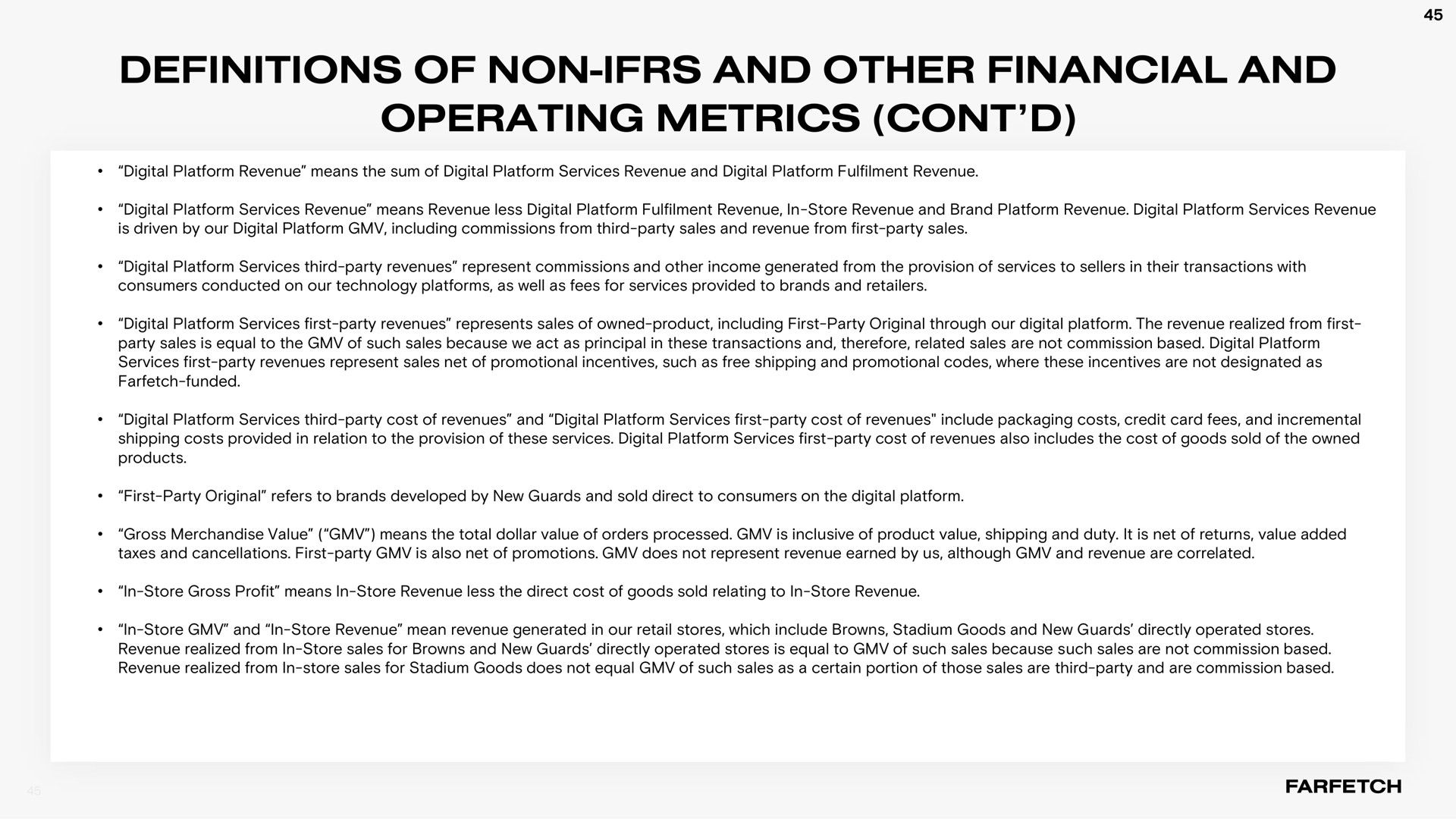 definitions of non and other financial and operating metrics | Farfetch